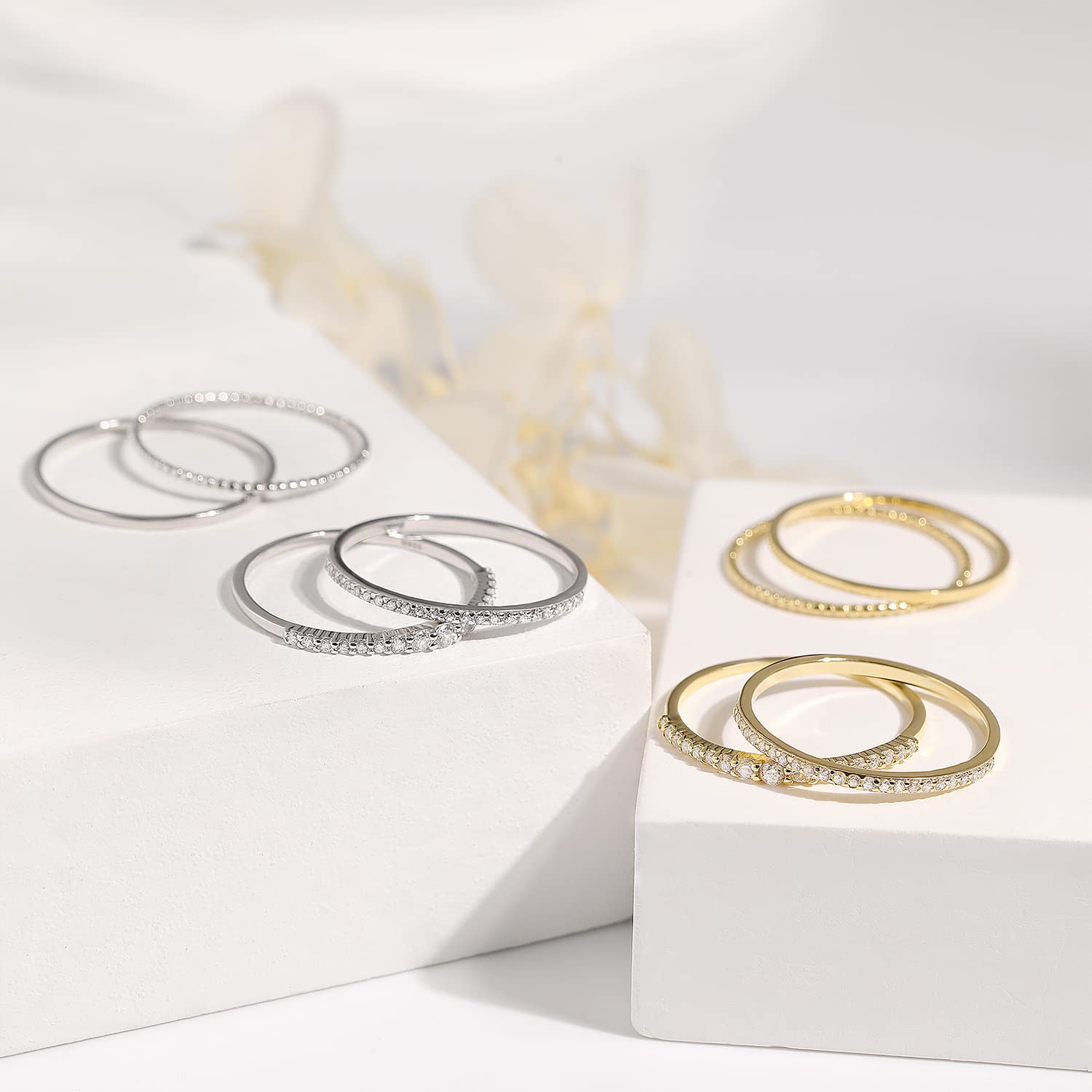 4-Piece Stackable Silver & Gold Ultra Thin Rings Set for Women - Dainty Minimalist Delicate Diamond Stacking Rings (Gold, Size 8.5) | Perfect for Layering, Everyday Wear & Special Occasions