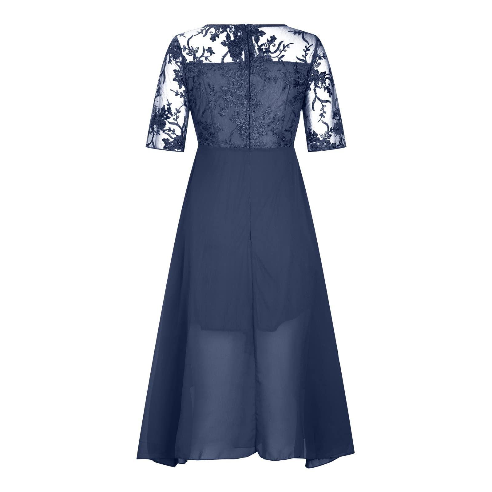 Plus Size Wedding Guest Dresses for Women - Trendy Floral Lace Midi Cocktail Dress with Ruffle Short Sleeves & Pockets | Formal Spring Summer Prom Dresses 2023 | Perfect for Bridal Showers, Garden Parties & Evening Events (Blue, XX-Large)