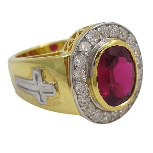 14K Yellow Gold Ruby Men's Bishop Ring - Elegant Statement Jewelry for Men, Perfect for Weddings, Parties & Special Occasions