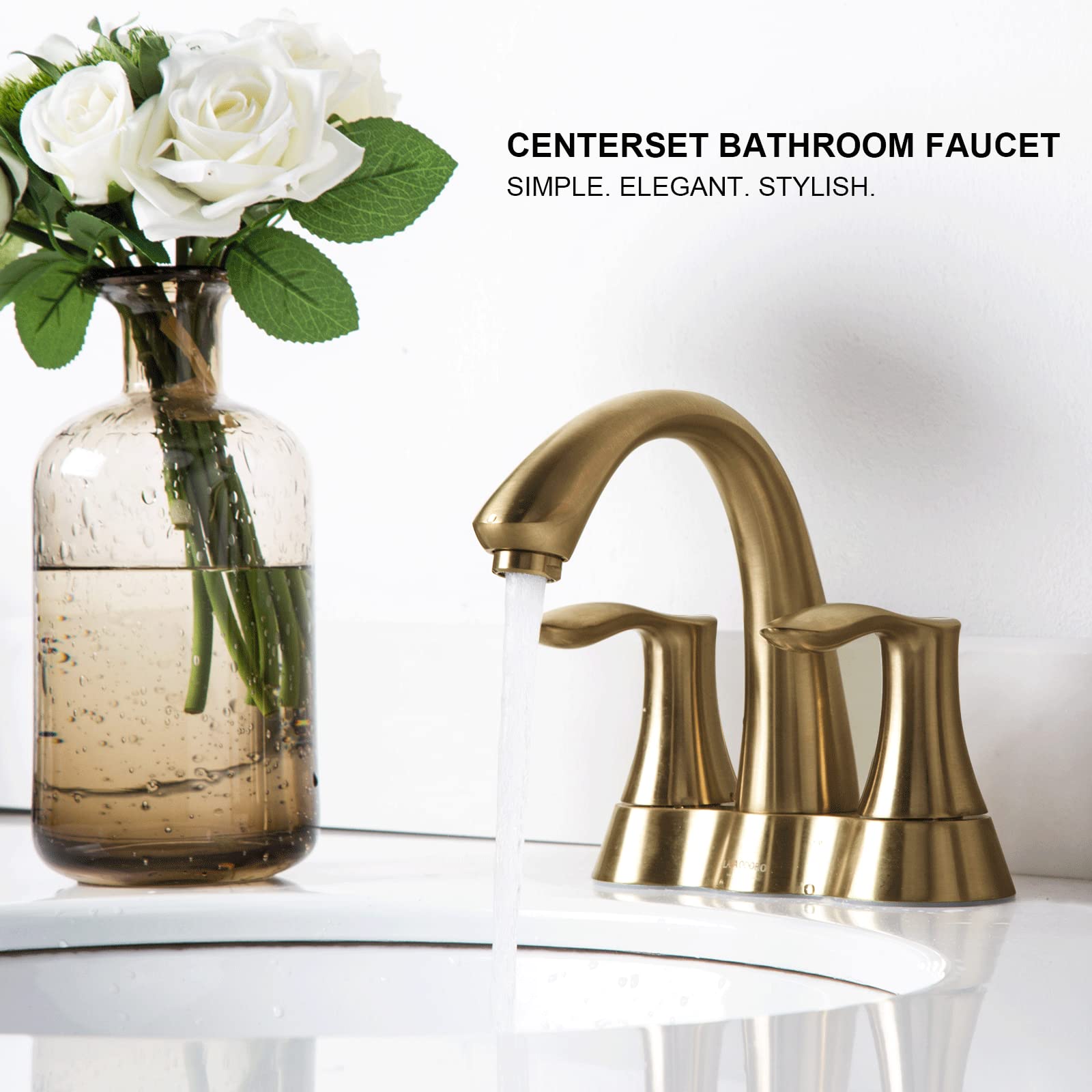 Lava Odoro Gold 4 Inch Centerset Bathroom Sink Faucet - Bronze Gold 2 Handle Vanity Faucet with Drain Assembly, Lead-Free (Model BF423-BB) - Perfect for Modern Bathroom Renovations & Luxury Home Upgrades