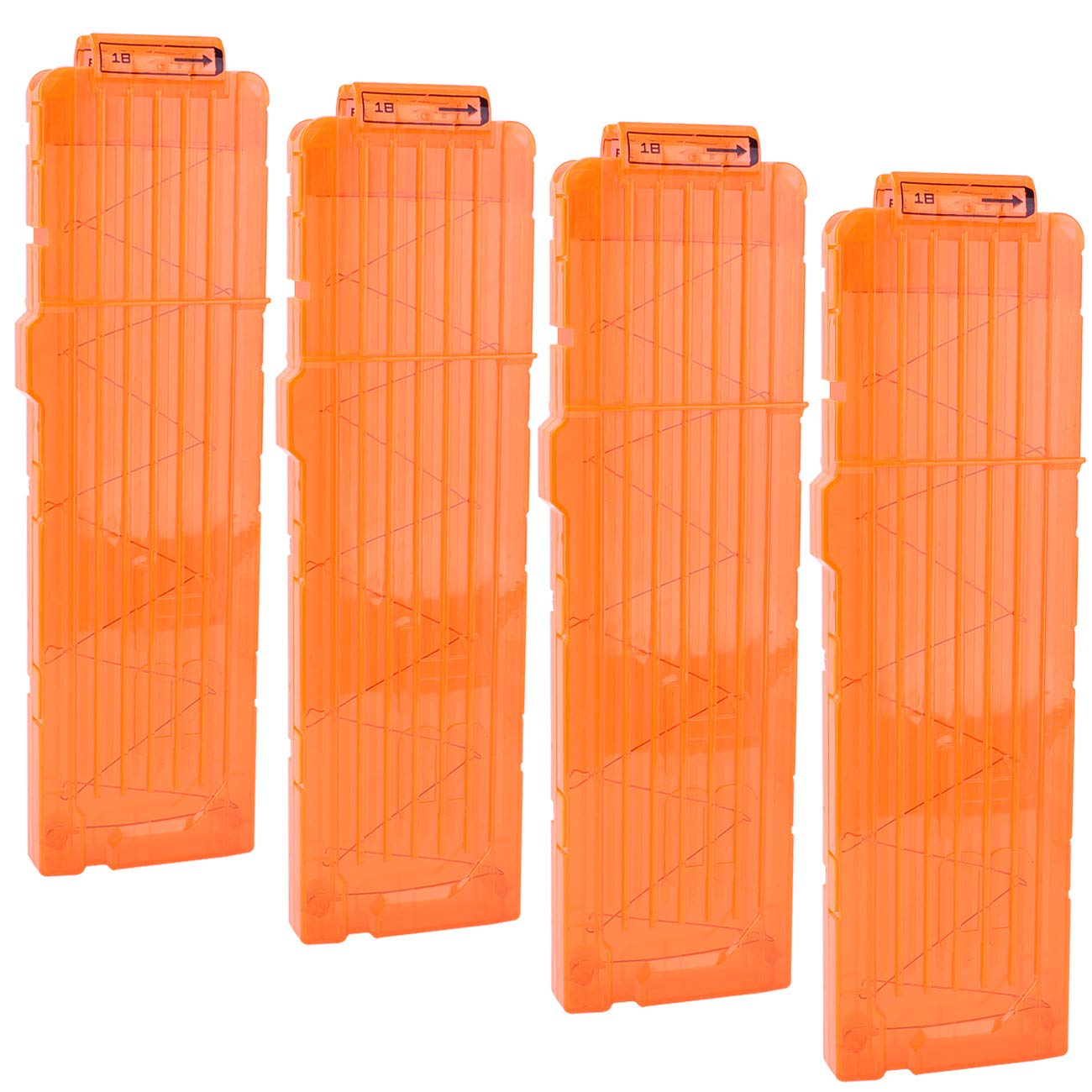 Soft Bullet Clips 18-Darts Quick Reload Magazine for Nerf Toy Dart Guns - 4 Pack Transparent Orange - Perfect for Nerf Battles, Target Practice & Kids Outdoor Play