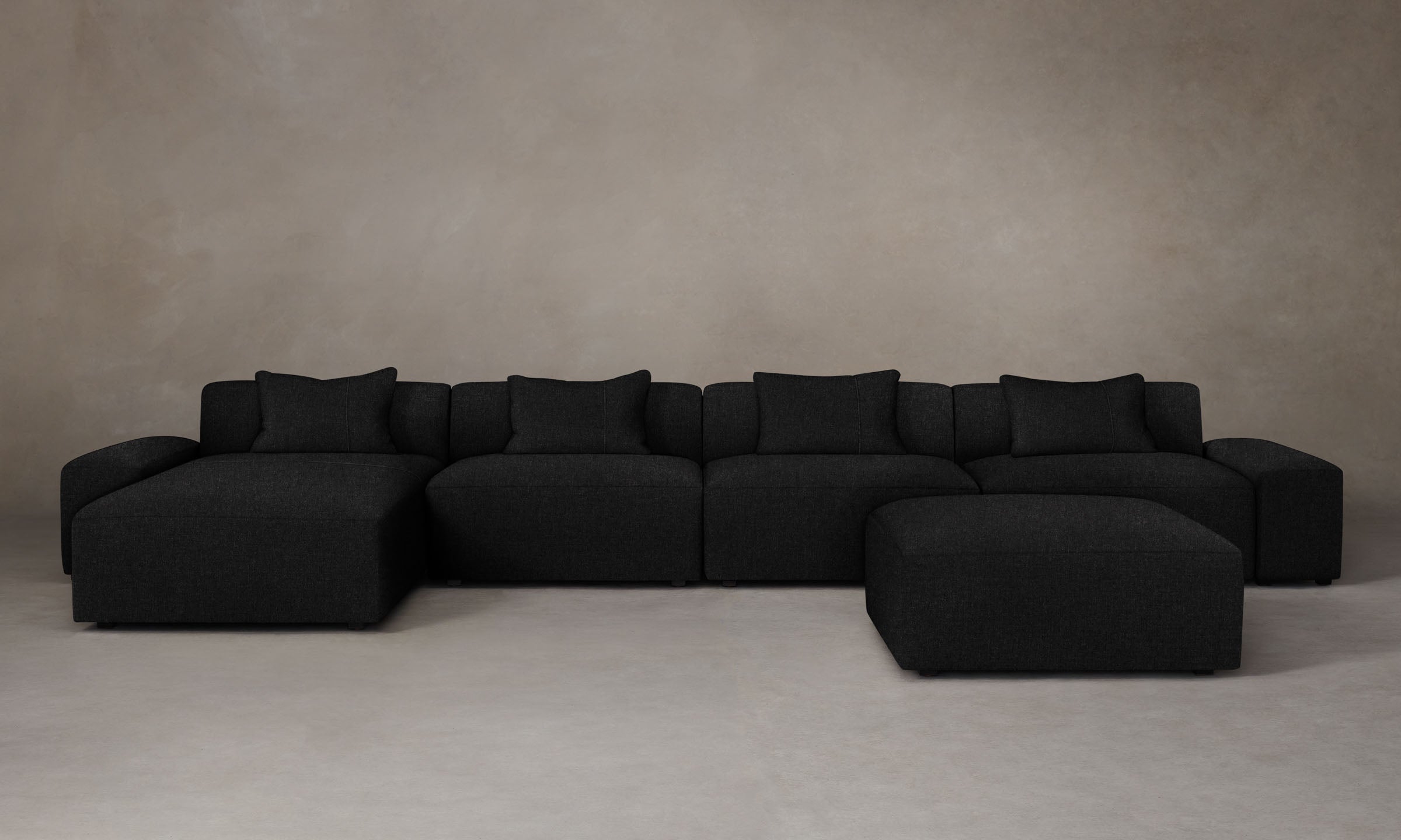 Premium Breuer Modular Sectional Sofa - Italian Brushed Wool Fabric in Classic Pepper Color - Perfect for Modern Living Rooms & Luxury Home Decor