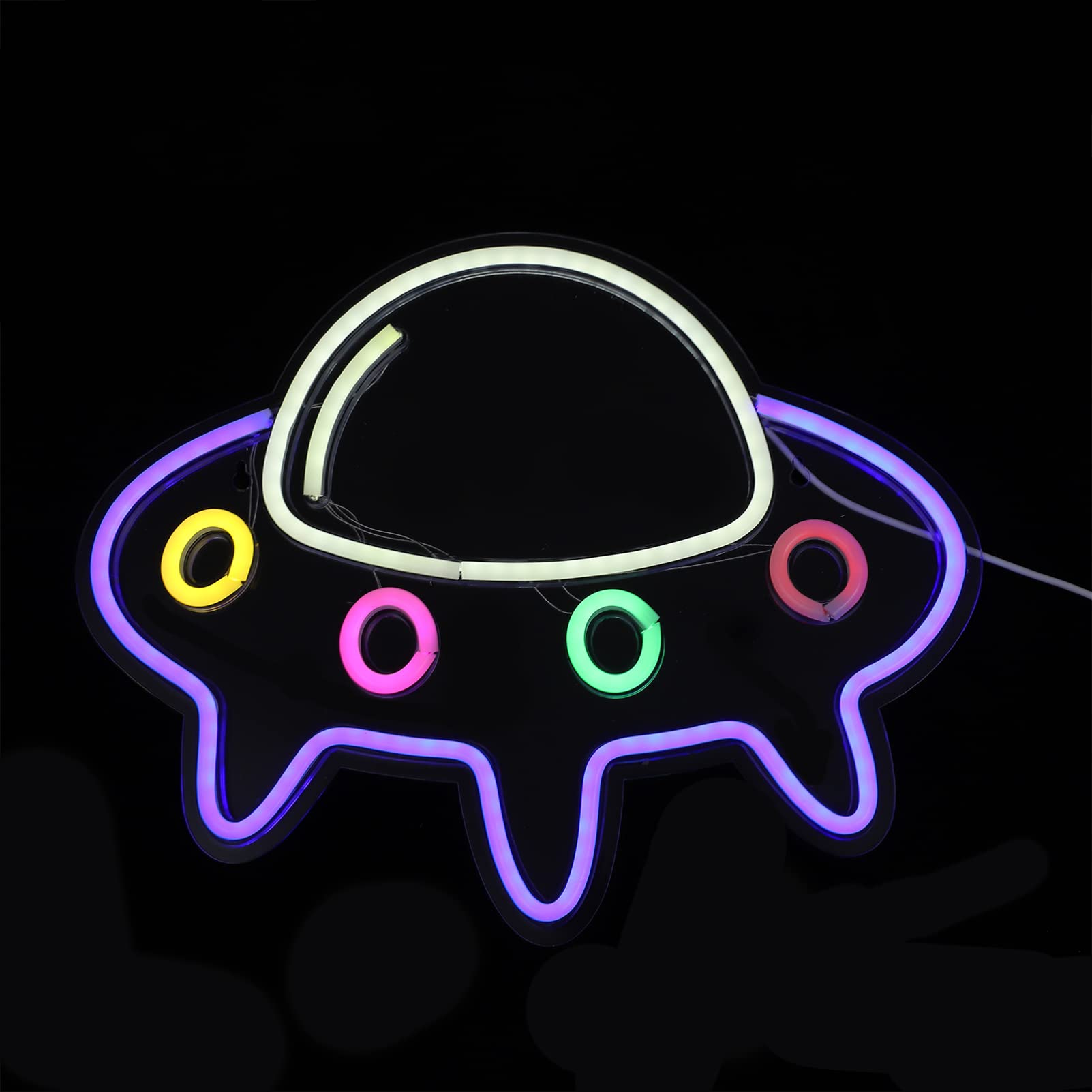 Uonlytech Moon Decor LED Table Lamp - Spaceship Shape USB-Powered Neon Sign Atmosphere Light for Bedroom, Living Room, and Party Decor