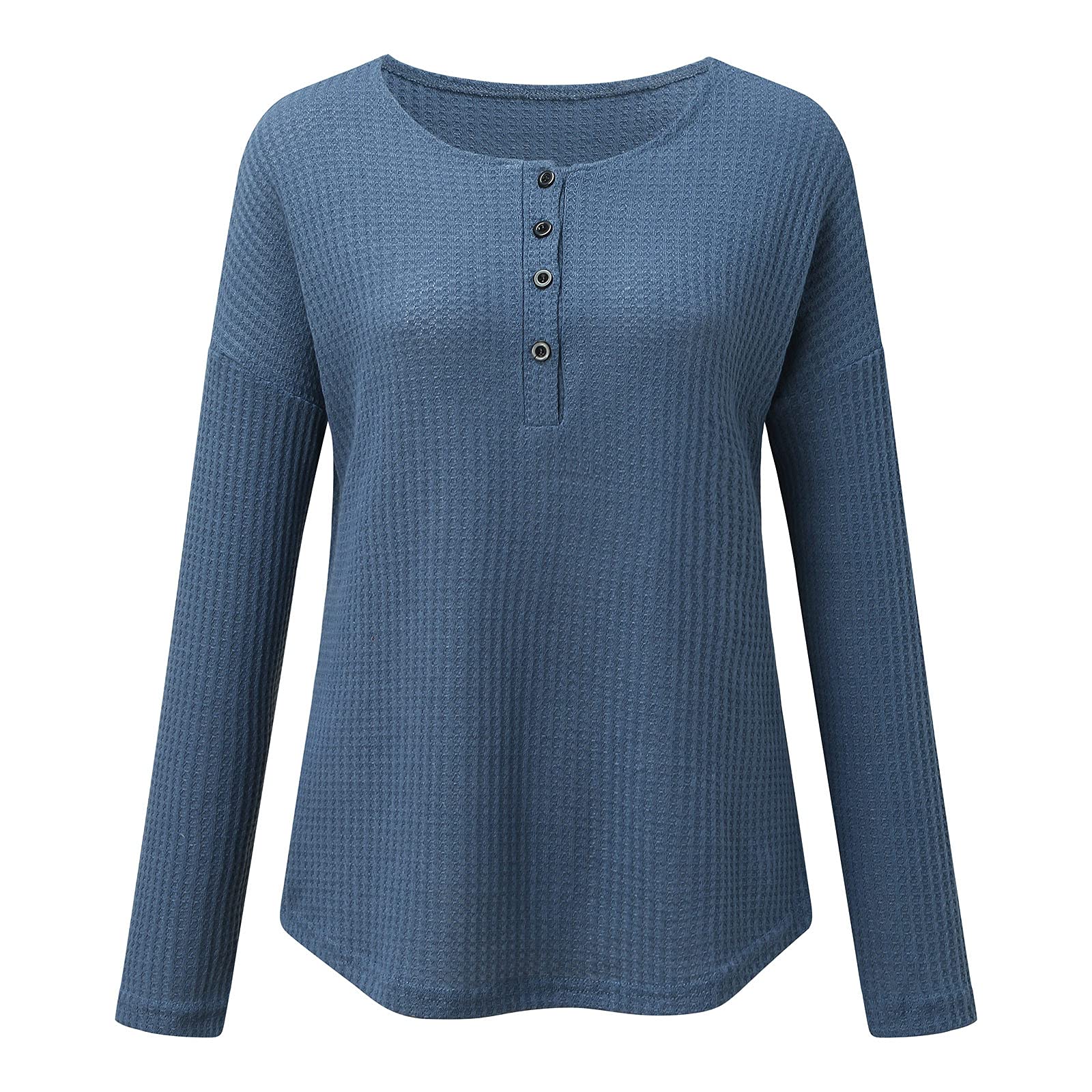 Aniywn Women's V-Neck Henley Tee Shirts - Waffle Knit Drop Shoulder Long Sleeve Tops for Casual Wear | Loose Pullover for Fall & Winter Layering | Perfect for Daily Outfits, Work & Weekend Relaxation