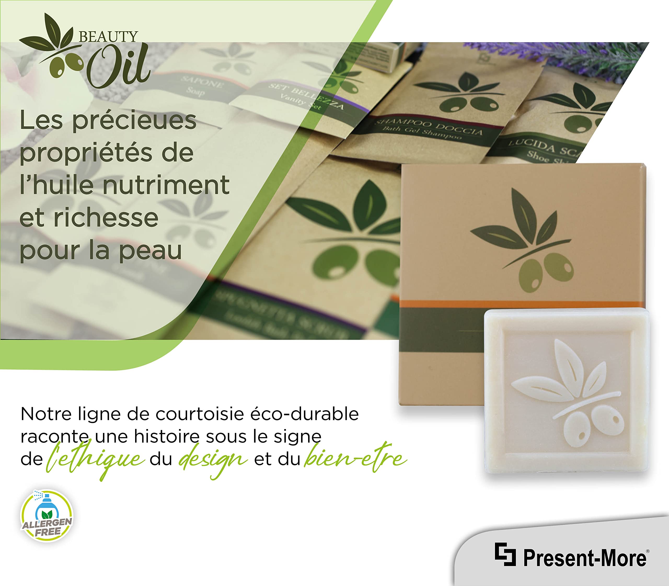 Present-More Savon 20g Beauty Oil - 250-Piece Allergen-Free Tahiti Fragrance Solid Soap Bars for Hotels & B&Bs | Natural Skin Care for Spa, Guest Amenities & Luxury Travel