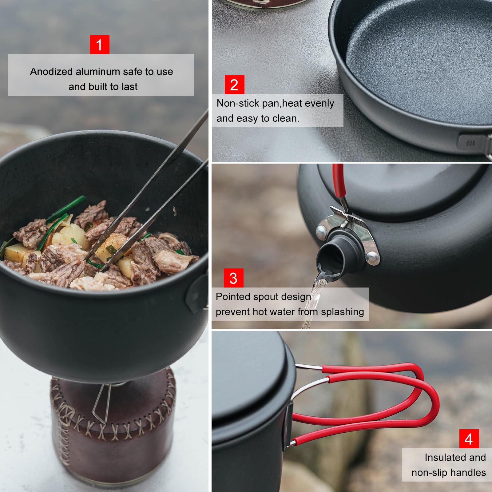 **Alocs Camping Cookware Set - Lightweight & Durable Hard Alumina Outdoor Pots and Pans for Backpacking, Hiking, Picnics - Includes Mesh Carry Bag - Perfect for Camping Meals & Outdoor Adventures**