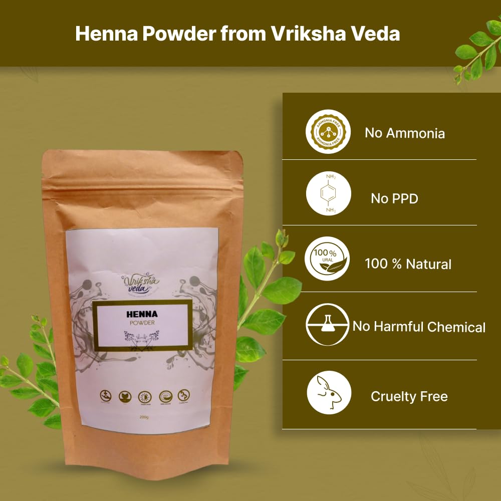 100% Natural Rajasthani Henna Powder for Hair & Body Art | Vriksha Veda Organic Mehandi | Chemical-Free Hair Dye & Tattoo Paste (100g) - Perfect for Bridal Mehndi, Hair Coloring & Temporary Tattoos