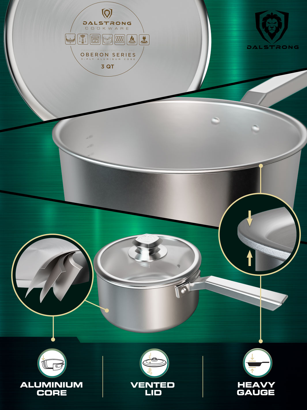 Dalstrong Oberon Series 3 Quart Stock Pot - Premium Stainless Steel Cooking Pot for Soups, Stews & Pasta - Perfect for Home Chefs & Professional Kitchens