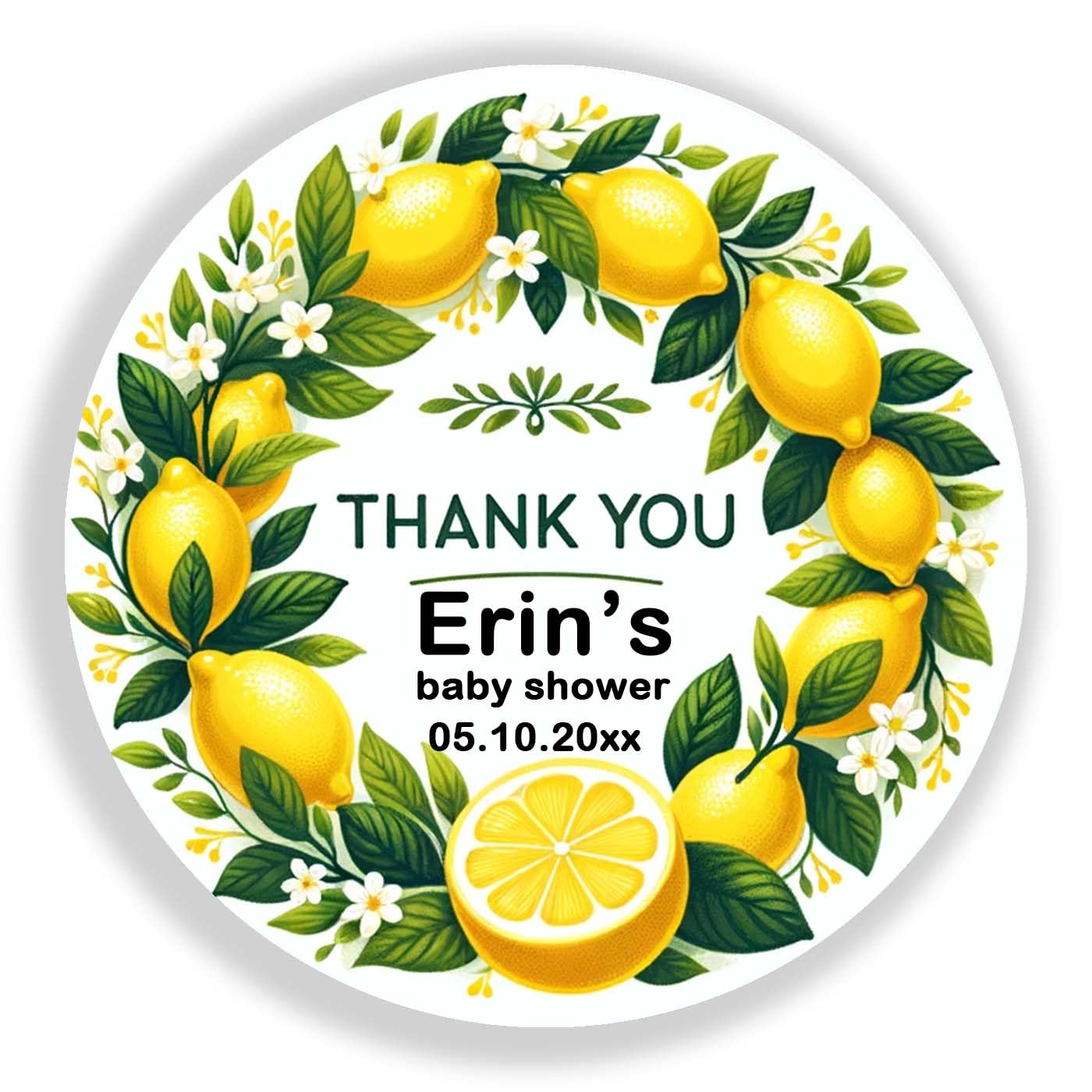 Custom Lemon Floral Thank You Stickers - Personalized Business Favor Tags (3x3 Inch, 100 Pack) - Perfect for Wedding Favors, Gift Packaging & Small Business Branding