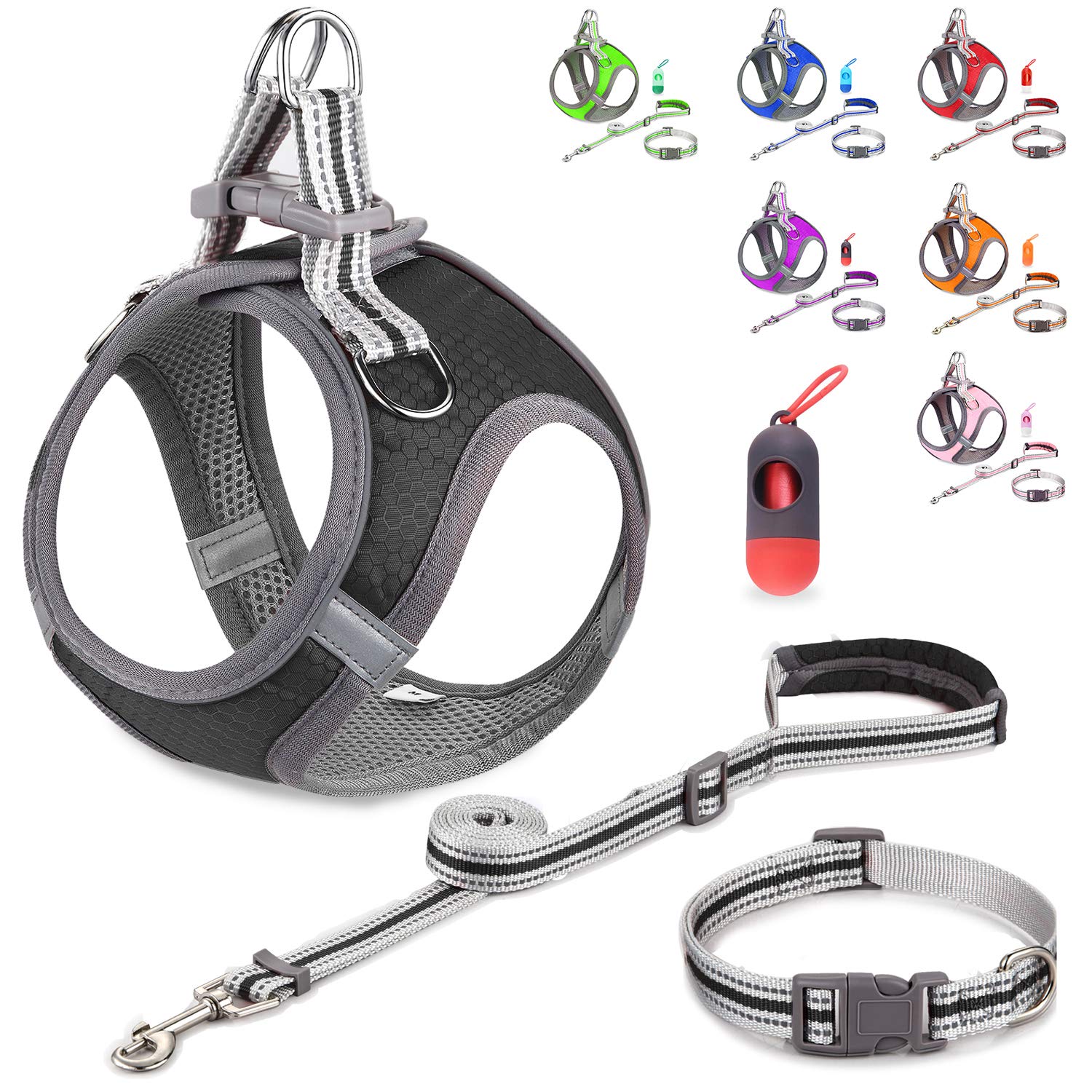 JSXD Small Dog Harness & Leash Set - Adjustable Step-in Vest with 3M Reflective Strips for Small to Medium Puppies - Perfect for Walking, Training & Nighttime Safety
