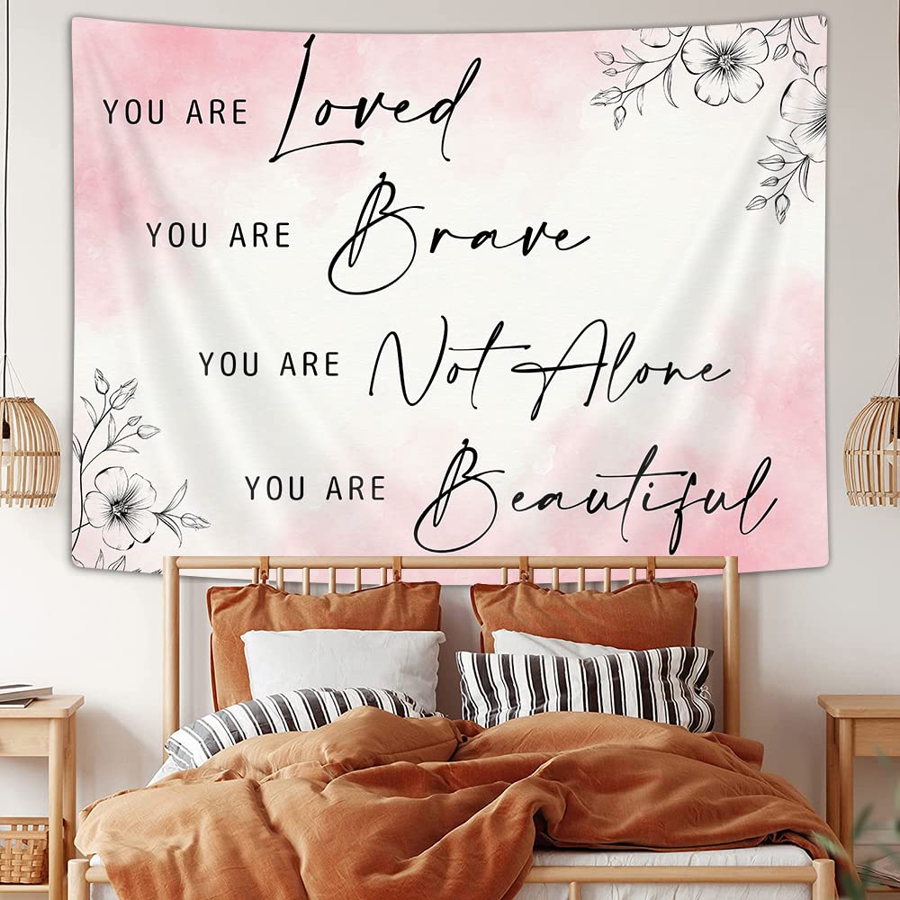 Floral Pink Inspirational Tapestry - 60x40 Inch Positive Affirmation Wall Hanging for Teen Girl Bedroom & Women's Living Room Decor | Aesthetic Quote Tapestry for Dorm, Yoga Studio & Meditation Space