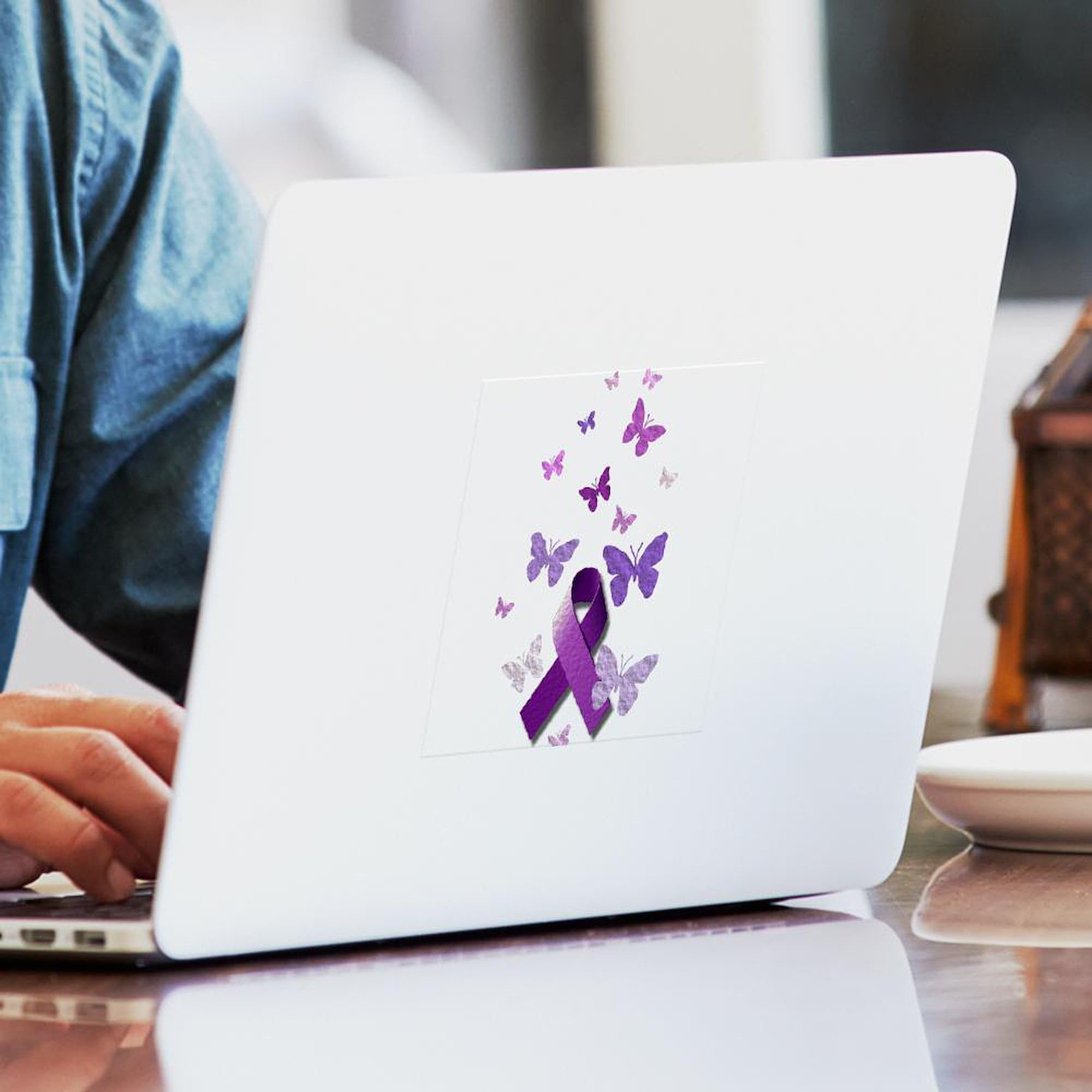 **Purple Awareness Ribbon Square Sticker - 3