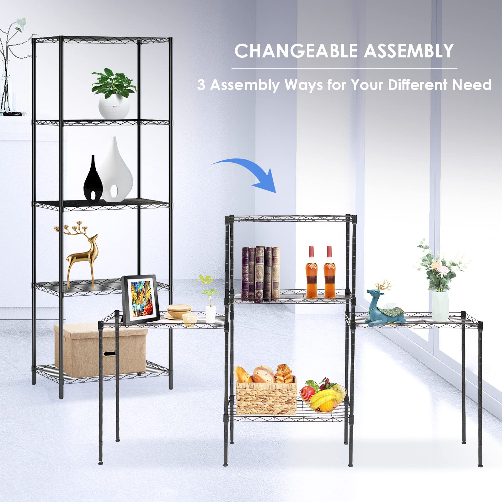 5-Tier Adjustable Wire Shelving Unit - Heavy Duty Metal Storage Rack for Kitchen, Pantry, Laundry, Bathroom & Garage Organization (11.4