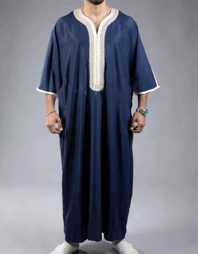 Authentic Moroccan Kaftan for Men - Arabic Inspired Long Striped Dress | Modest Muslim Clothing for Prayer, Eid & Special Occasions