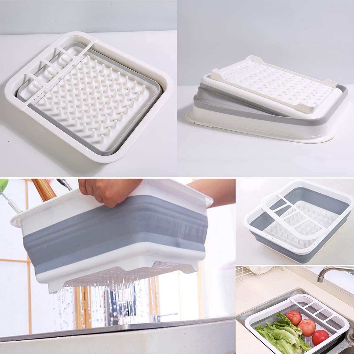 Foldable Silicone Dish Drying Rack with Utensil Holder - Space Saving Collapsible Drainer for Kitchen Counter - Perfect for Small Apartments, Camping & RV Use