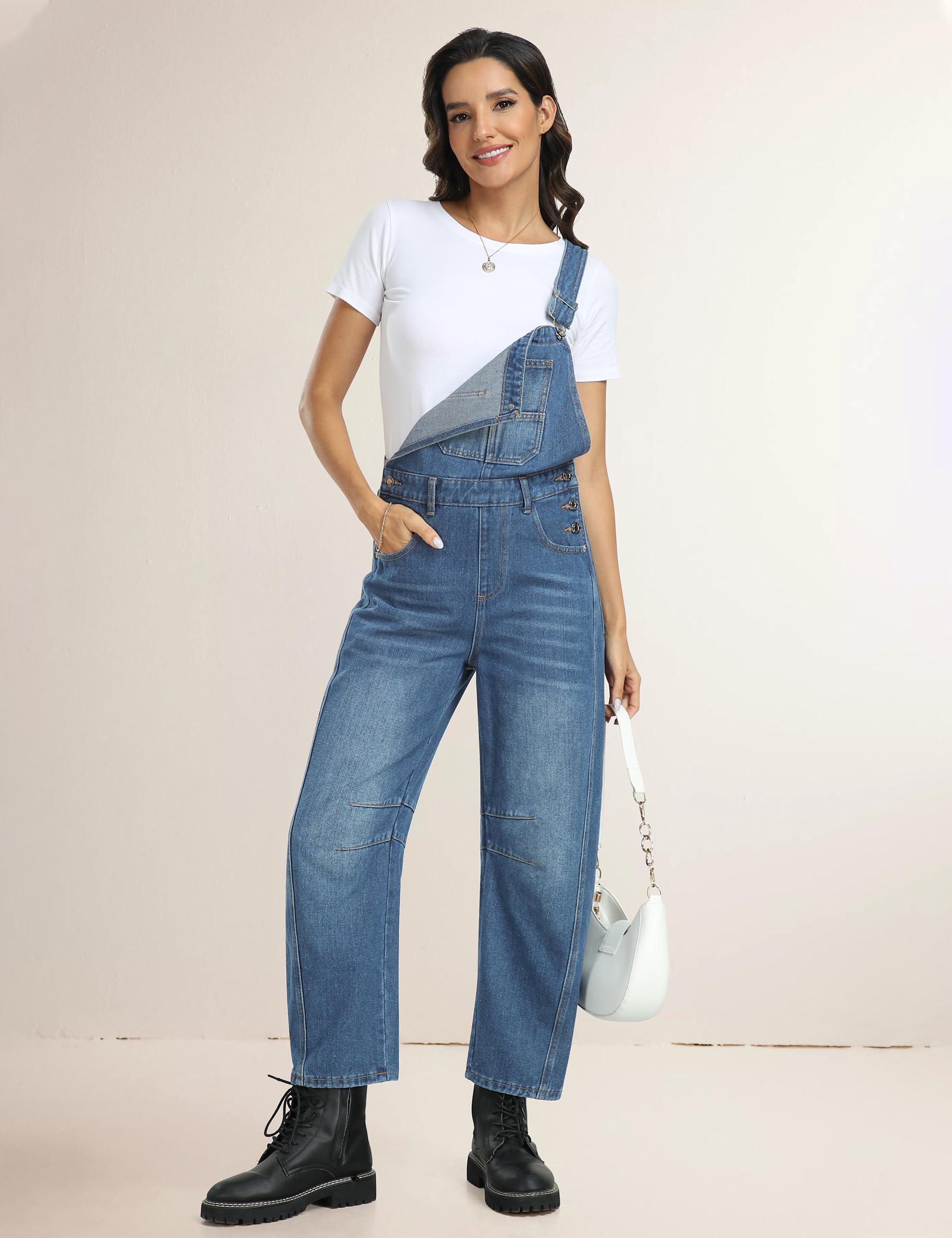 Qazel Vorrlon Women's Denim Overalls - Barrel Wide Leg Bib Baggy Jeans, Adjustable Stretch Romper Jumpsuit | Y2K Fashion, Casual Wear, Street Style Outfit for Daily Use & Vintage Looks