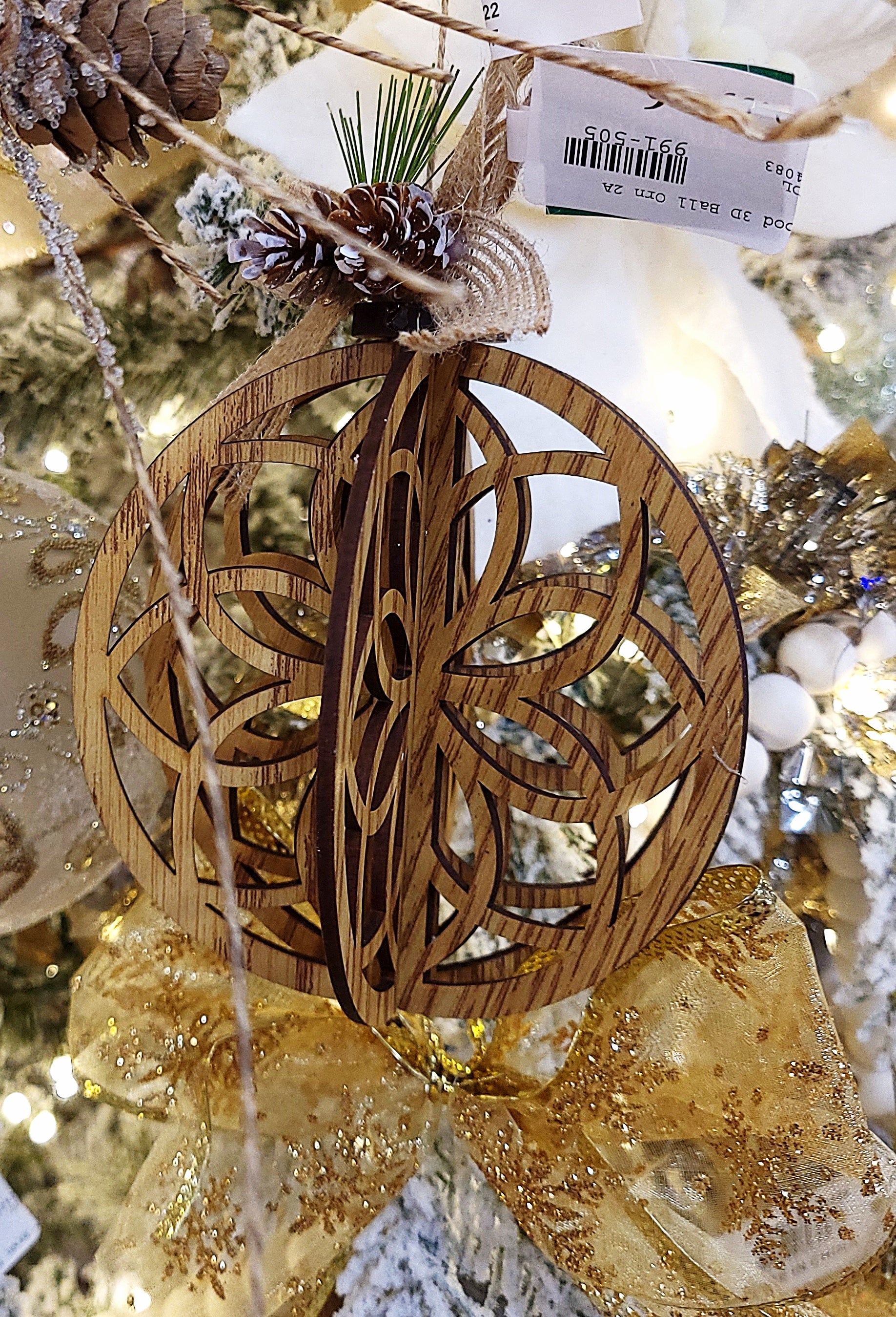 6.75 Inch Wooden 3D Ball Ornament - Handcrafted Christmas Tree Decor, Holiday Home Decoration, Perfect for Xmas Party & Festive Gift Giving