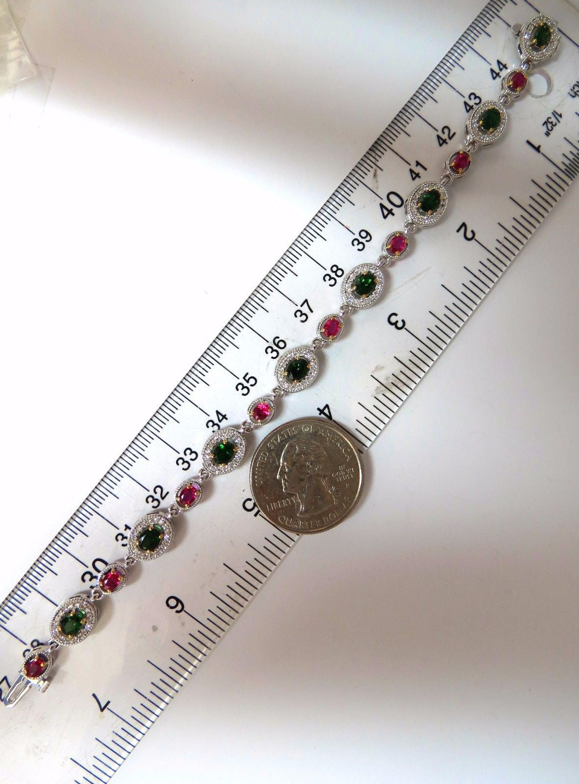 5.27ct Natural Tsavorite Ruby & Diamonds Cluster Link Bracelet - Elegant Jewelry for Women, Perfect for Parties, Weddings & Special Occasions