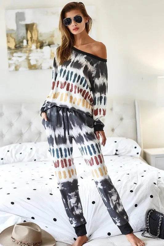 BiBi Tie Dye Print French Terry Top - Trendy Women's Casual Short Sleeve T-Shirt for Summer Outfits, Beach Wear & Lounge