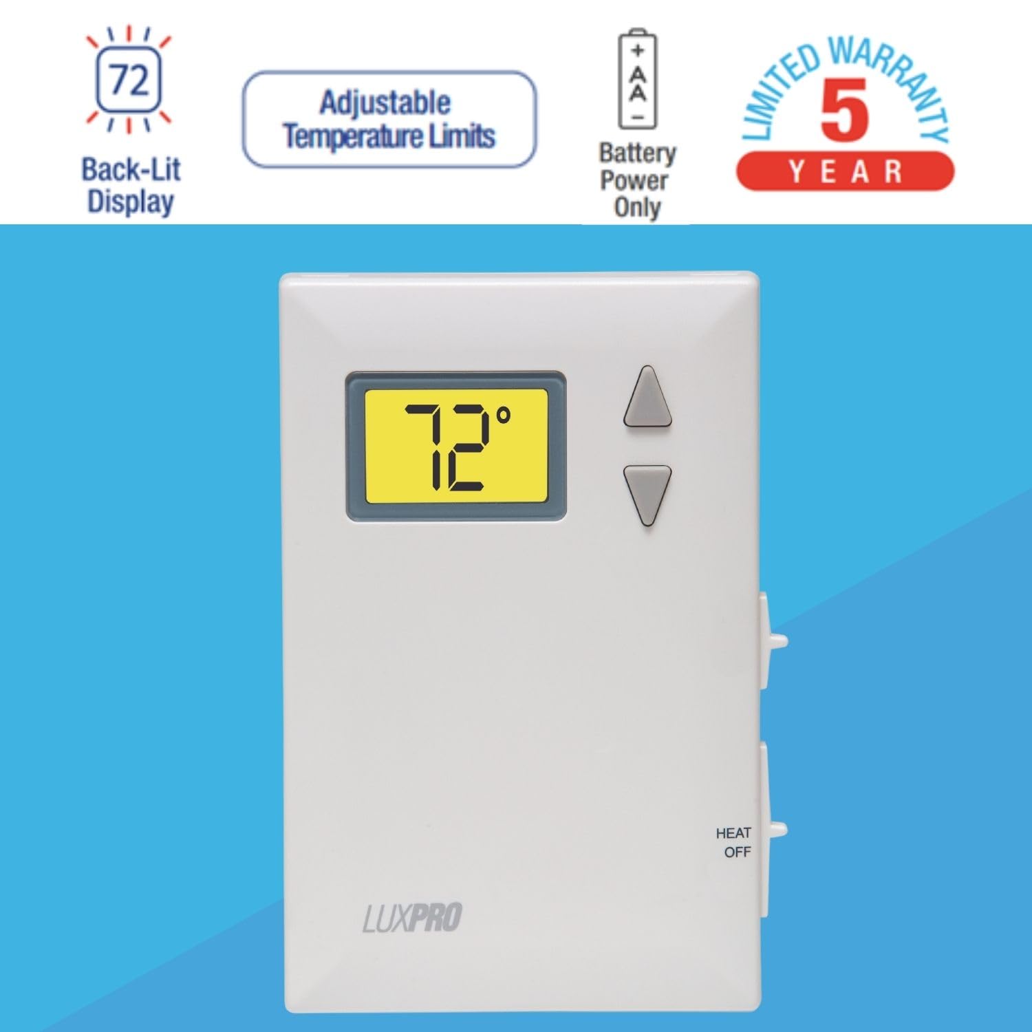 Lux Pro PSD010B Non-Programmable Mechanical Thermostat - 1 Heat Only, No Fan, Battery Powered - Perfect for Home Heating Control in Bedrooms, Living Rooms & Basements