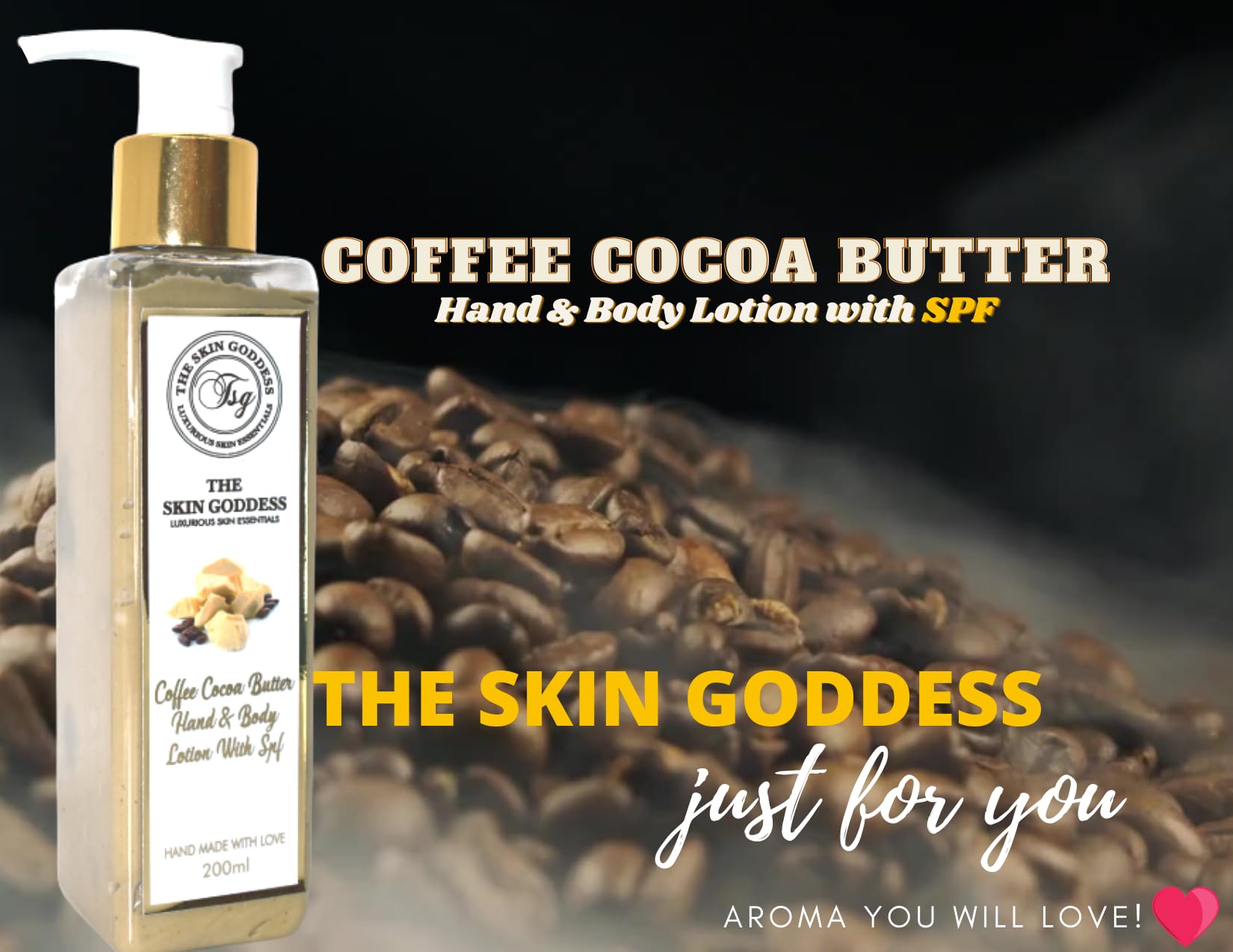 Organic Coffee Cocoa Body Butter - SPF Moisturizing Hand & Body Lotion (200ml) for Dry Skin Care | Perfect for Daily Hydration & Sun Protection