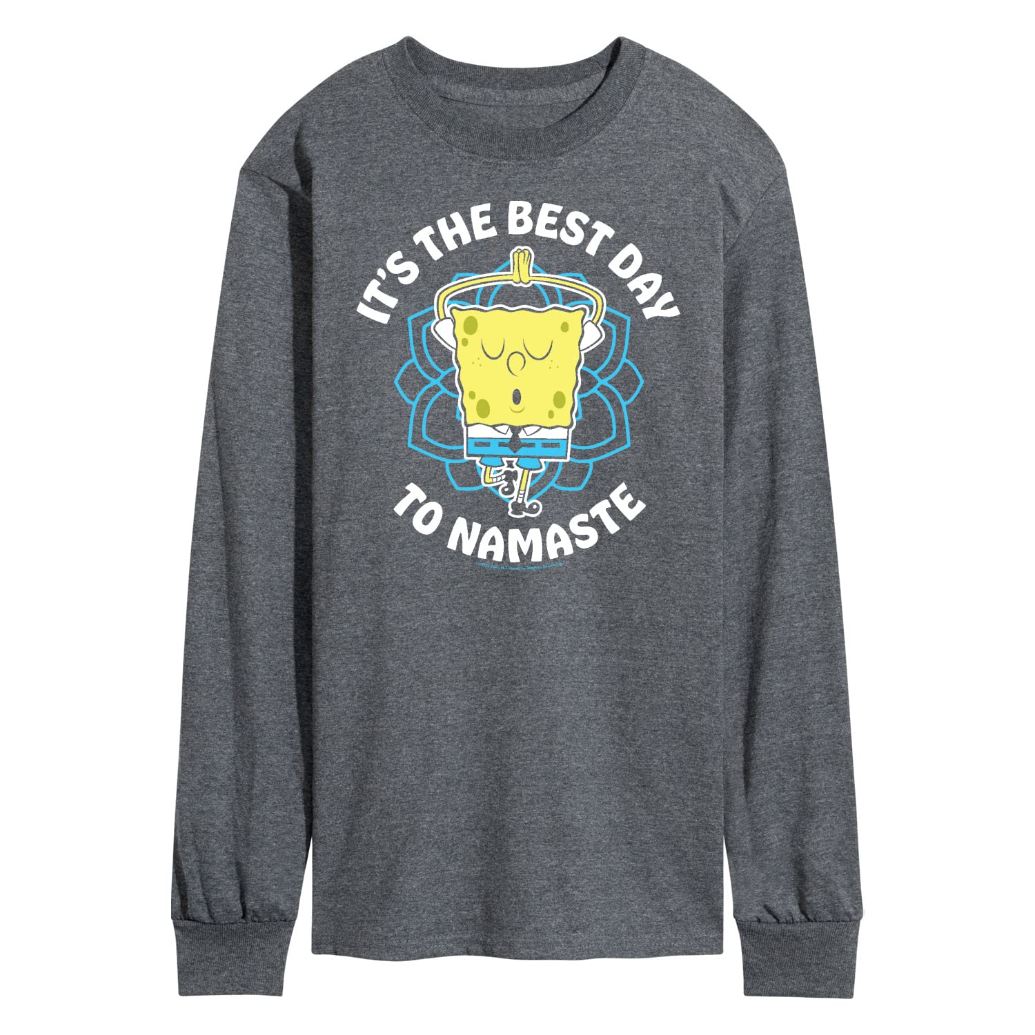 HYBRID APPAREL Spongebob Squarepants The Best Day to Namaste Men's Long Sleeve T-Shirt - Funny Cartoon Graphic Tee for Fans, Yoga Lovers - Perfect for Casual Wear, Gifts & Pop Culture Events