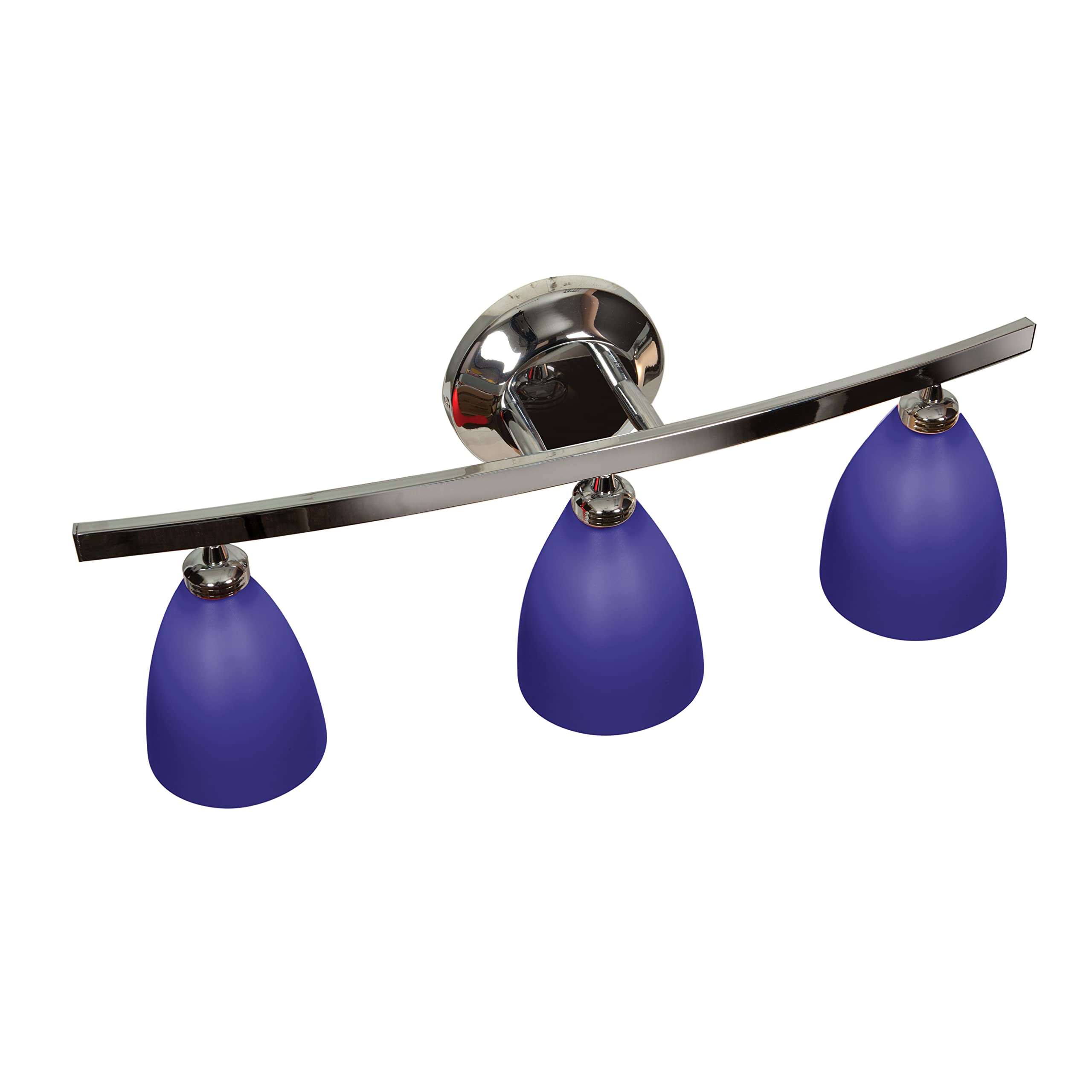 3-Light Glass Vanity Light Fixture - Matte Chrome Finish with Cobalt Blue Glass Shades - Perfect for Bathroom, Bedroom or Dressing Room Makeup Area - Sydney Collection