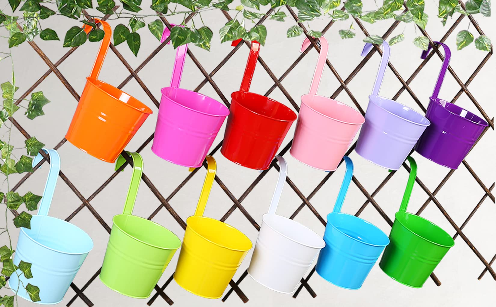 LOVOUS 12pcs 6-inch Hanging Planters - Metal Flower Pots for Balcony Railing, Garden Fence & Indoor Decor | Durable Iron Herb Planters with Hanging Buckets | Perfect for Home, Patio, and Outdoor Gardening