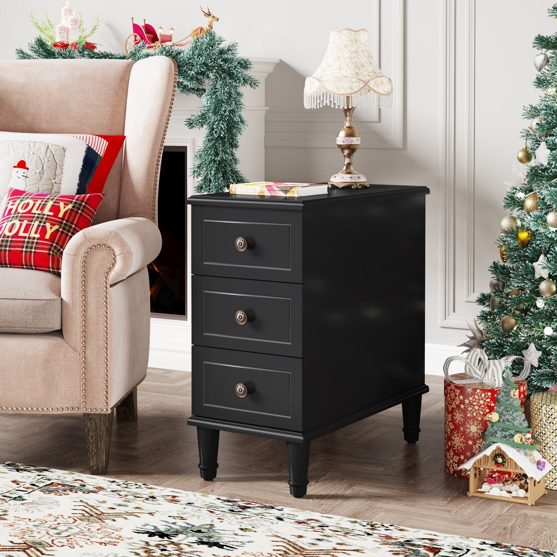 Solid Wood Nightstand with 3 Drawers - Fully Assembled Narrow Bedside Table for Small Spaces | Perfect for Bedrooms, Apartments & Dorm Rooms