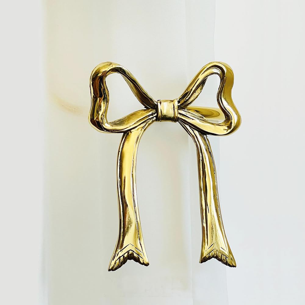 Elegant Gold Bow Curtain Tiebacks Set of 2 - Brass Curtain Holdbacks for Drapes - Decorative Wall Hook Holders for Girls Room & Living Room - Perfect for Window Treatments, Home Decor & Interior Design