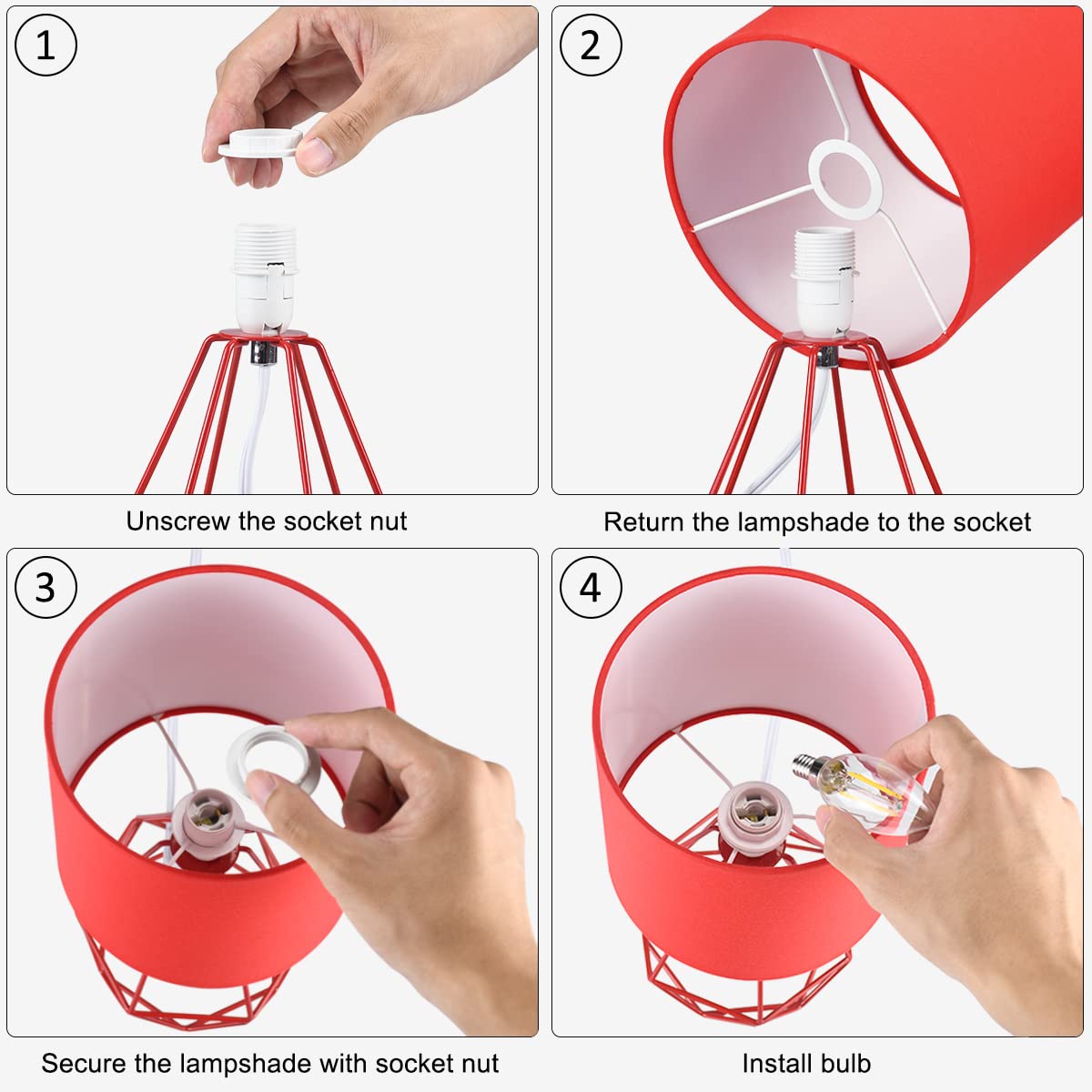 Modern Red Table Lamp - SIM Small Desk Lamp for Living Room, Bedroom, Kids Room & Nightstand, 6.69