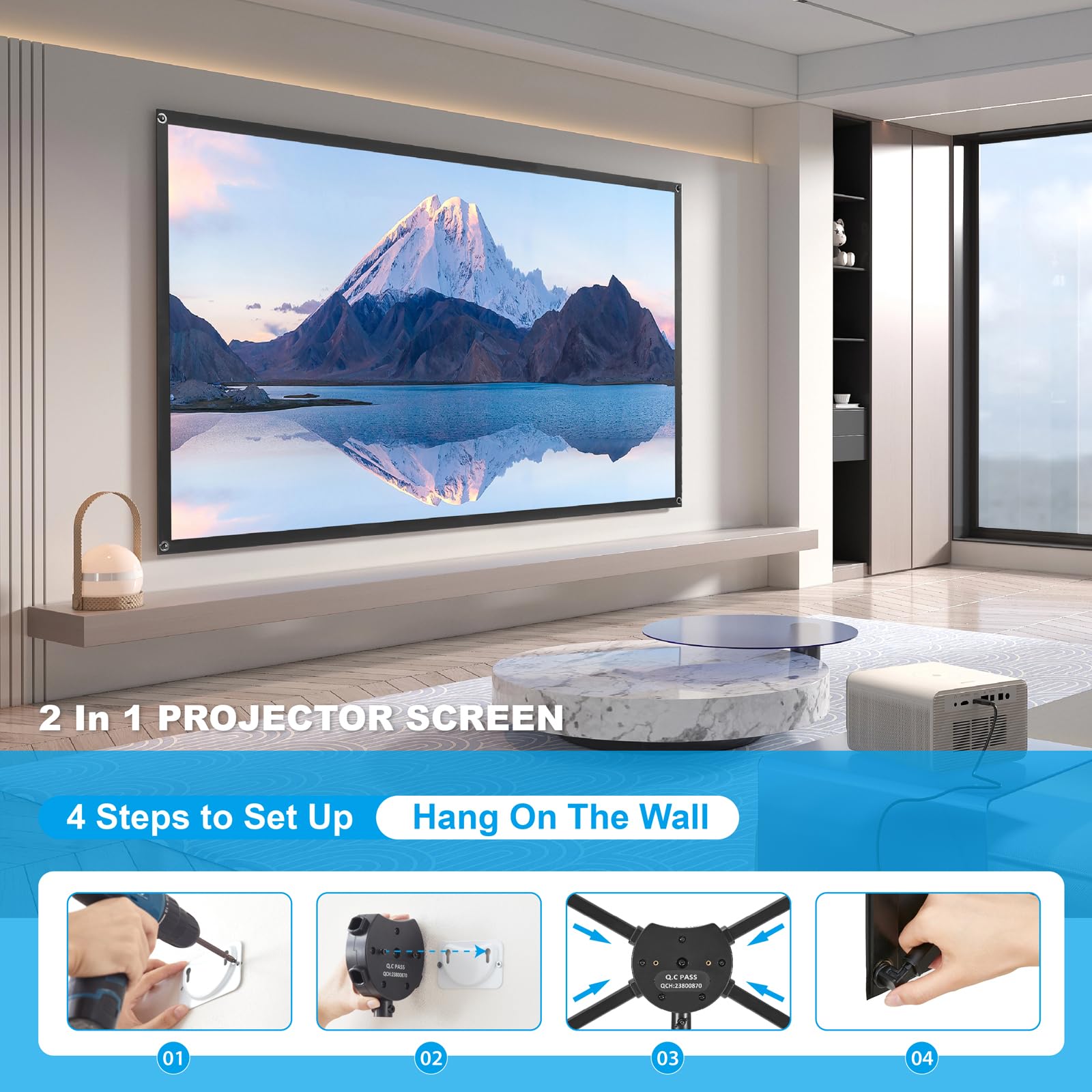 100 Inch ALR Projector Screen with Stand - Portable 16:9 Outdoor Projection Screen, High Contrast & Ambient Light Compatible - Easy Setup for Home Theater, Backyard Movie Nights, and Outdoor Entertainment