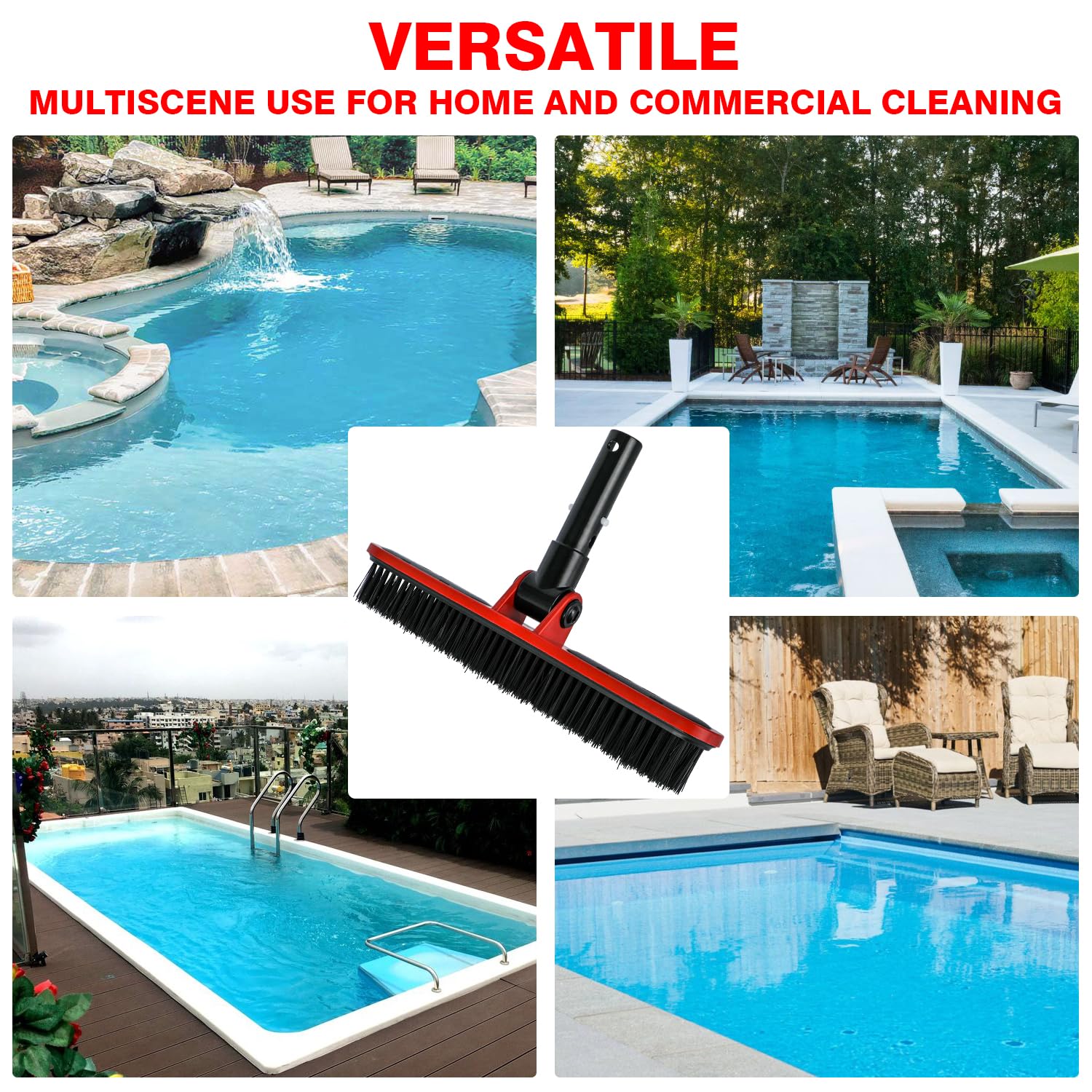 Heavy-Duty Pool Brush Head for Inground Pools - Durable Pool Scrub Brush with Reinforced Bristles for Cleaning Pool Walls and Floors - Red Plastic Swimming Pool Cleaning Brush - Perfect for Weekly Pool Maintenance and Deep Cleaning