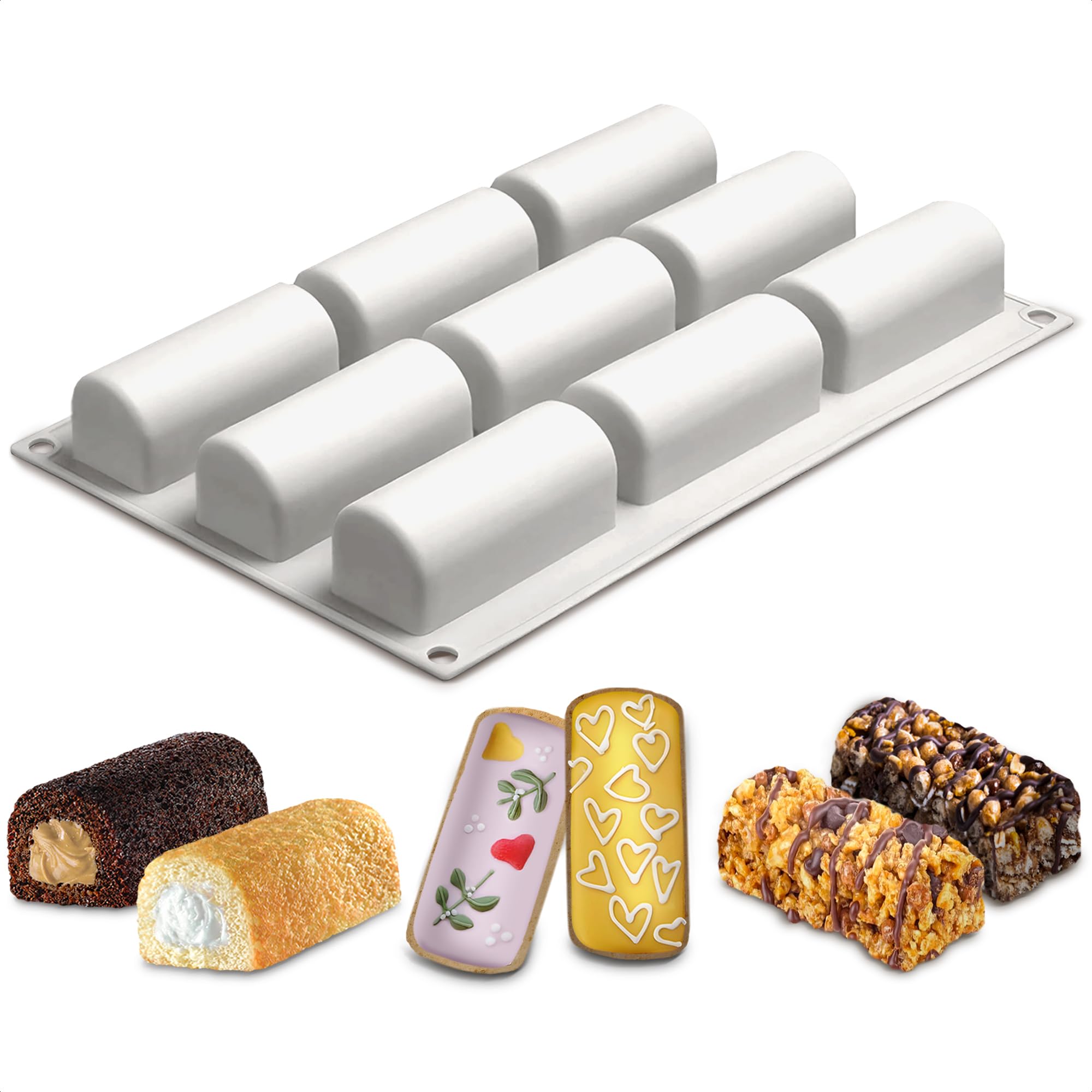 VIKROM 9-Cavity 3D Cylinder Silicone Baking Mold - Reusable Twinkie Pan, Cake Roll & Granola Bar Mold for Professional Desserts - Perfect for Birthday Cakes, Party Treats & Homemade Snacks