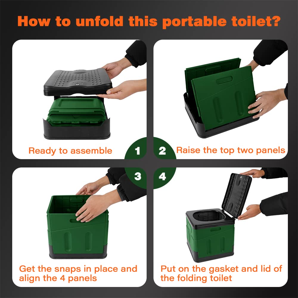 Portable Folding Toilet with Cover - Lightweight Camping Toilet for Outdoor Travel, Hiking & Emergency Use | Compact & Durable Green Toilet for RV, Boat & Backpacking