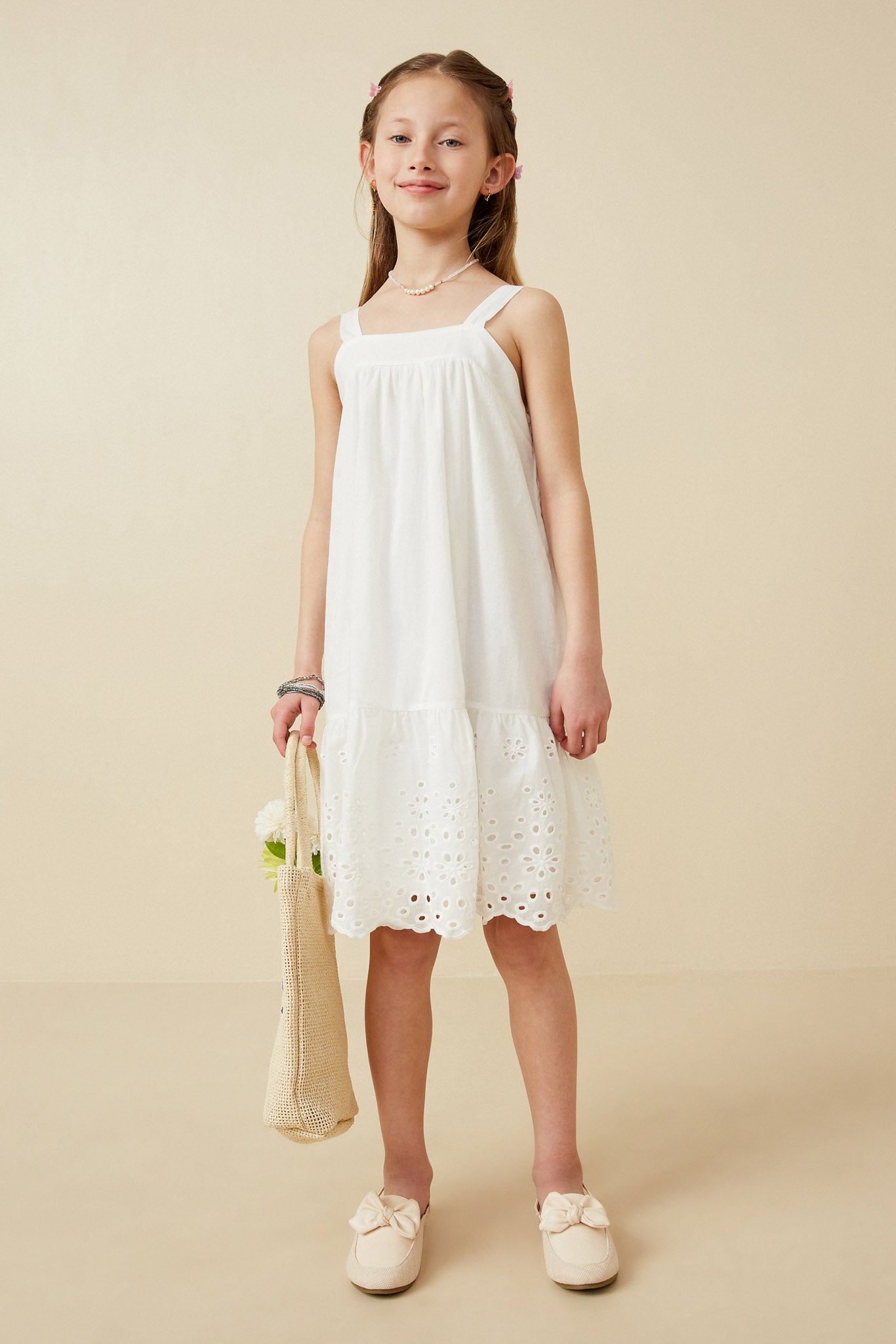 Scalloped Eyelet Hem Tank Dress for Women - Flowy Summer Casual Dress with Lace Trim - Perfect for Beach, Picnic, and Date Night Outfits