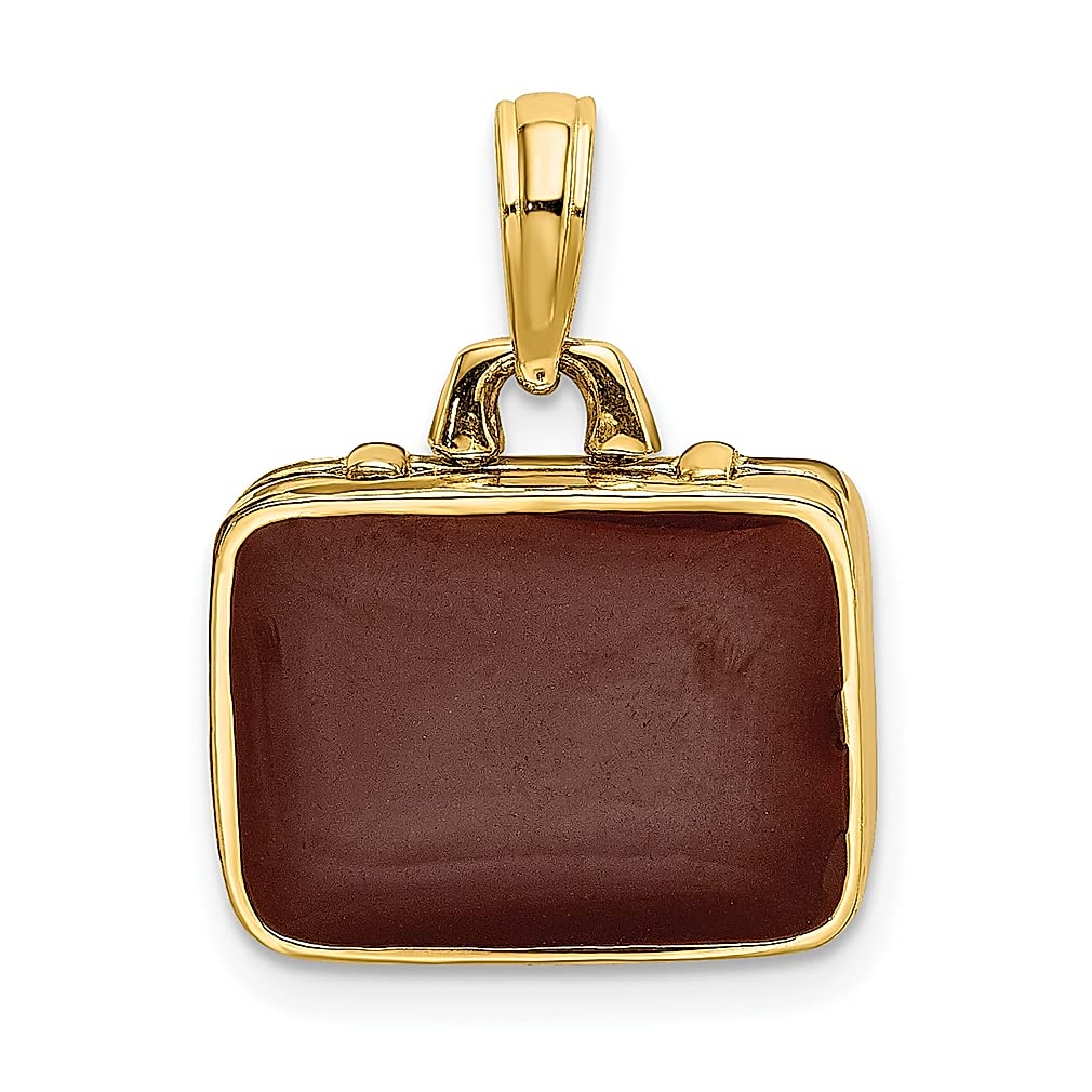 14K Yellow Gold Brown Enamel 3D Briefcase Charm Necklace Pendant - Elegant Office Jewelry for Professional Women - Perfect Career Gift for Her - Ideal for Work, Business Meetings & Corporate Events