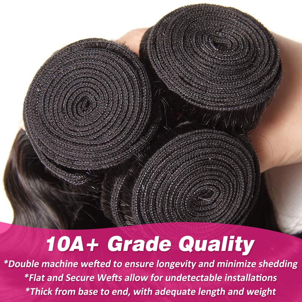 Flady 12A Brazilian Human Hair Bundles - 3 Pcs Body Wave Virgin Hair Extensions (24/26/28 Inch) for Weaving & Styling | Natural Black Color | Perfect for Daily Wear, Parties & Special Occasions