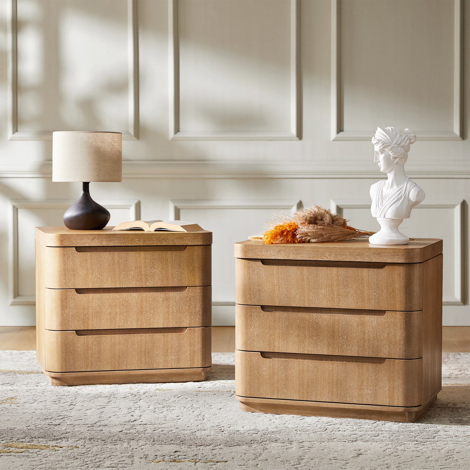 Yolanda Large 3 Drawer Nightstand with Hidden Storage - Modern Bedside Table with Optional Styles - Perfect for Bedroom, Guest Room, or Small Space Organization