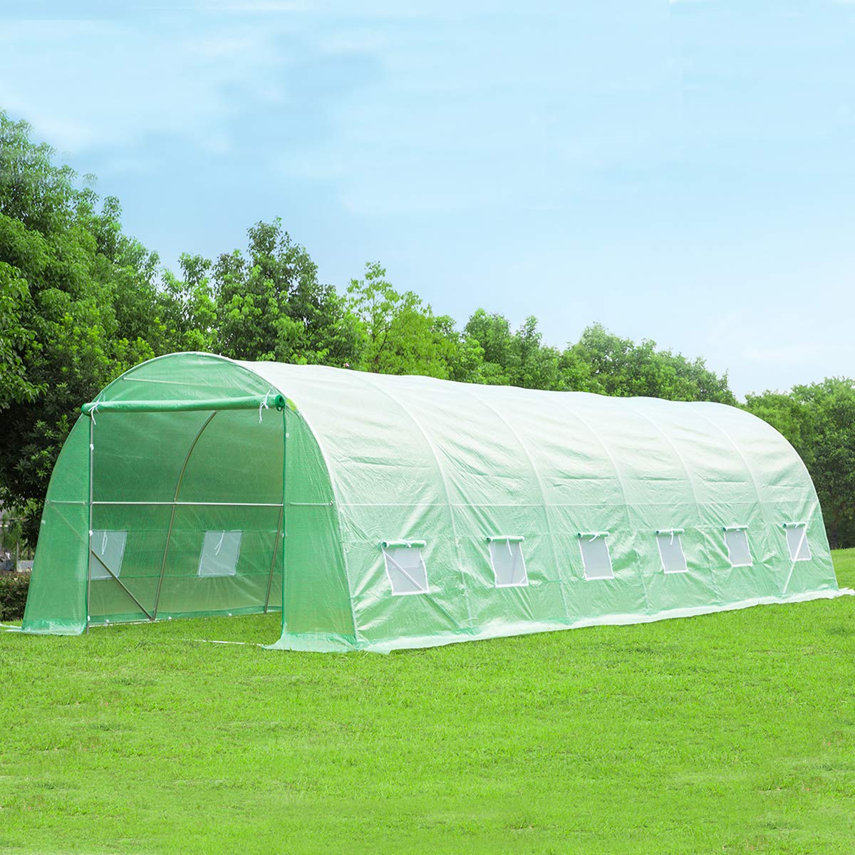 MELLCOM 26' x 10' x 6.6' Walk-in Greenhouse with Reinforced Metal Frame & 12 Ventilation Windows - Durable Outdoor Greenhouse for Gardening, Plant Growing & Backyard Use