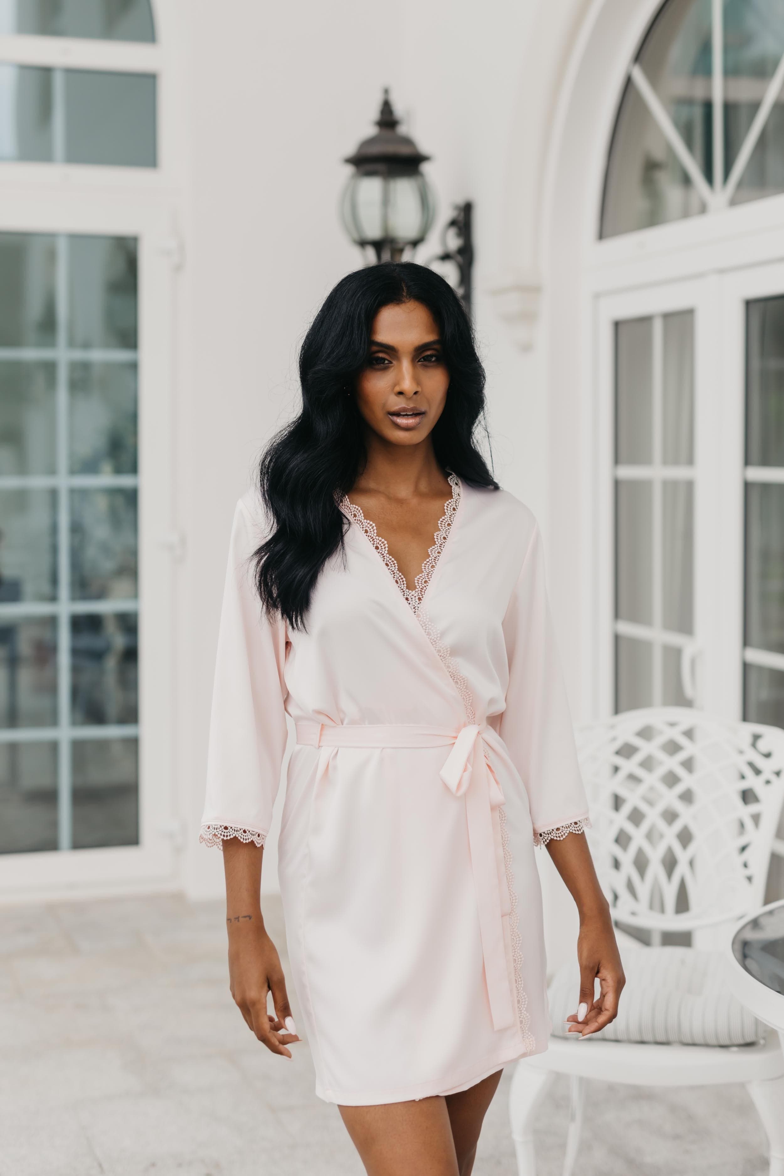 Ellie Lace Trim Robe - Elegant Women's Lingerie Nightgown for Bridal, Honeymoon & Special Occasions | Soft Comfortable Sleepwear for Bedroom & Boudoir