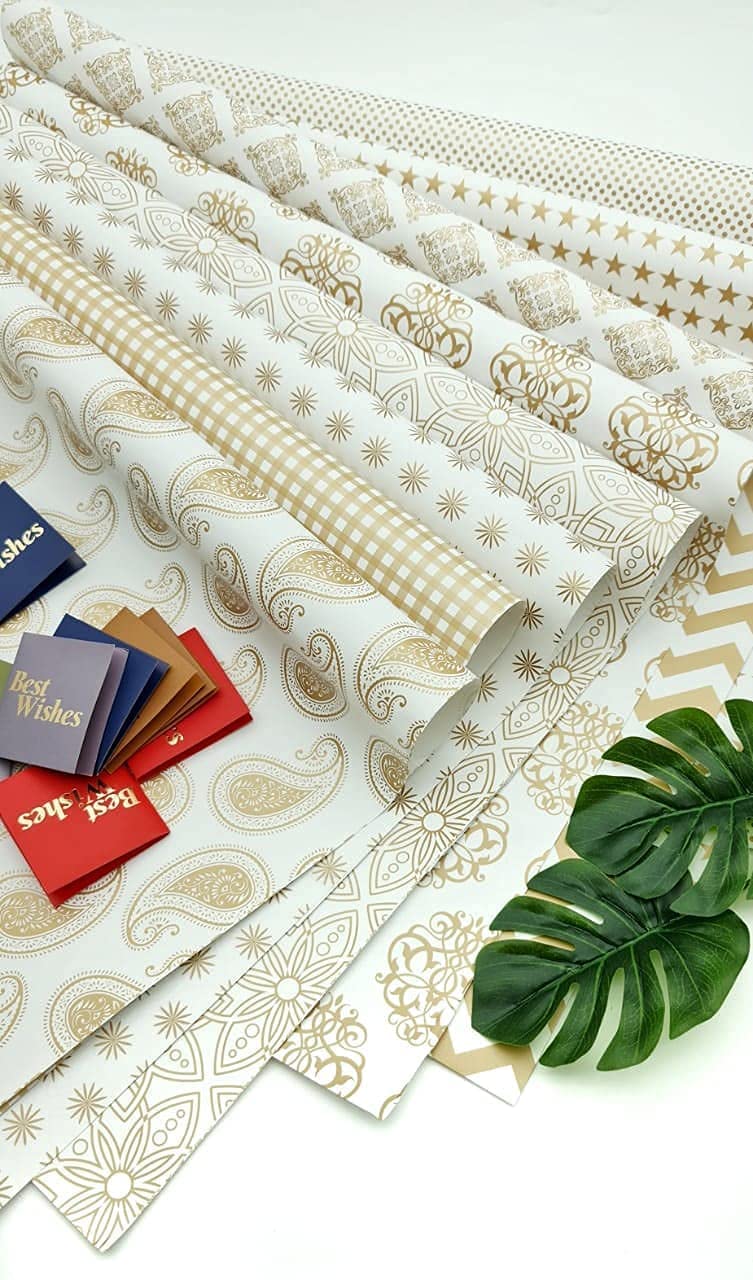 10 Pcs Golden Gift Wrapping Paper Sheets - Premium Decorative Wrapping Paper for Anniversary, Birthday, Wedding | DIY Crafts, Scrapbooking, Present Packaging | Elegant Gift Wrap for Special Occasions & Party Decorations