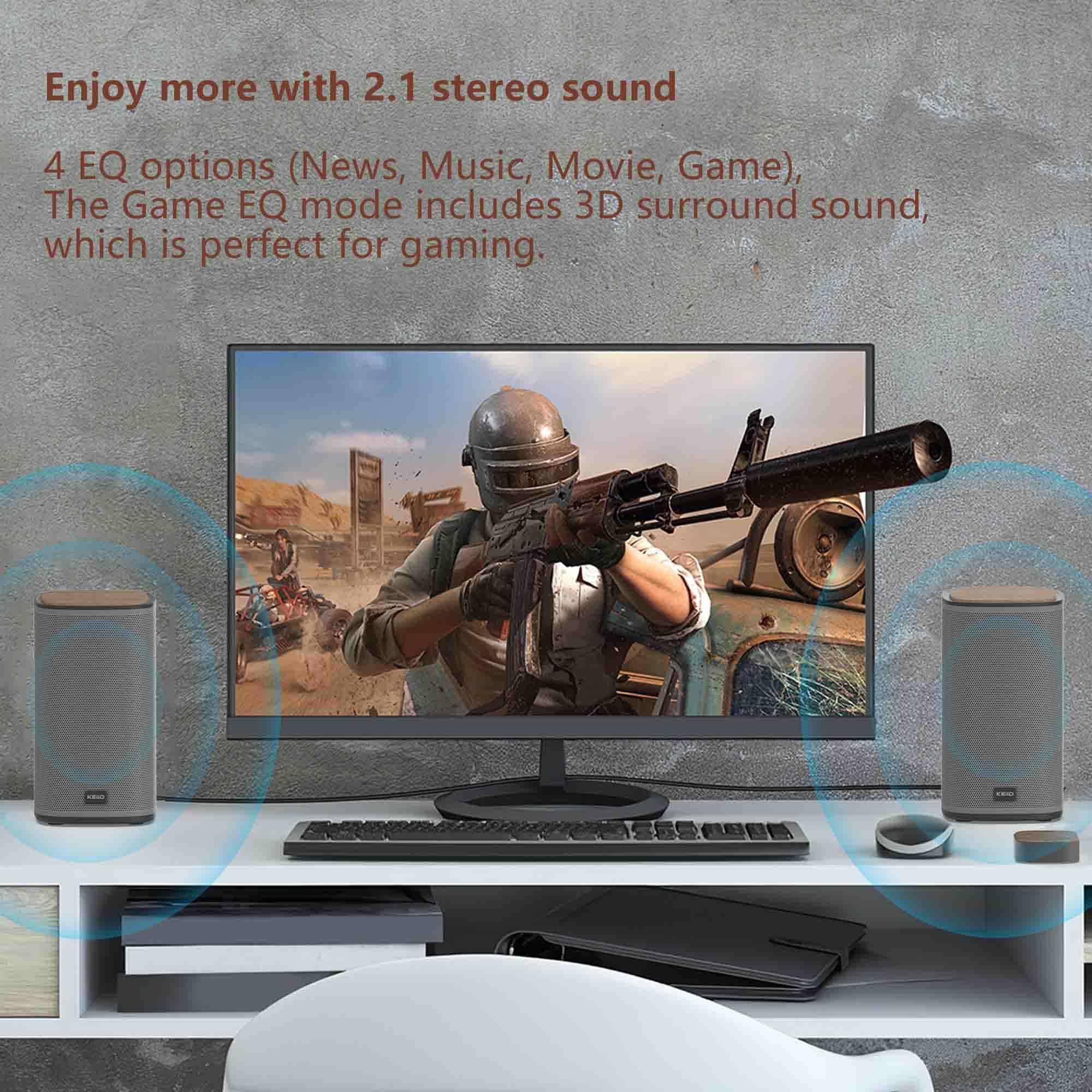 2.1 Bluetooth Computer Speakers with Wireless Subwoofer & Touchpad - Wireless PC Speakers for Desktop, Laptop, Gaming - 4 EQ Modes, Hi-Fi Sound Quality - Perfect for Home Office, Gaming Setup & Music Listening