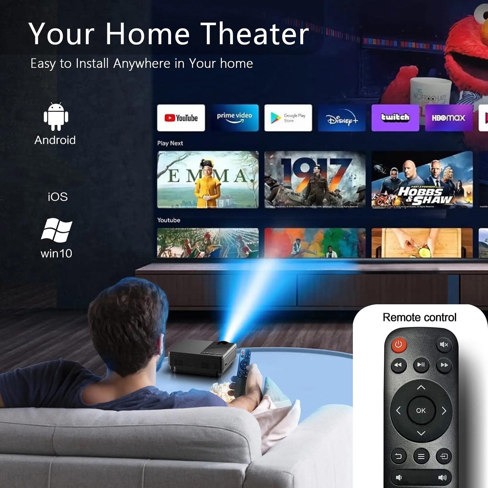 NQYZZFD Smart WiFi & Bluetooth 5G Projector - Native 4K Home Theater Movie Projector, Portable Outdoor Projector with USB/VGA/HDMI/Phone Compatibility - Perfect for Movie Nights, Gaming & Outdoor Entertainment (Black)