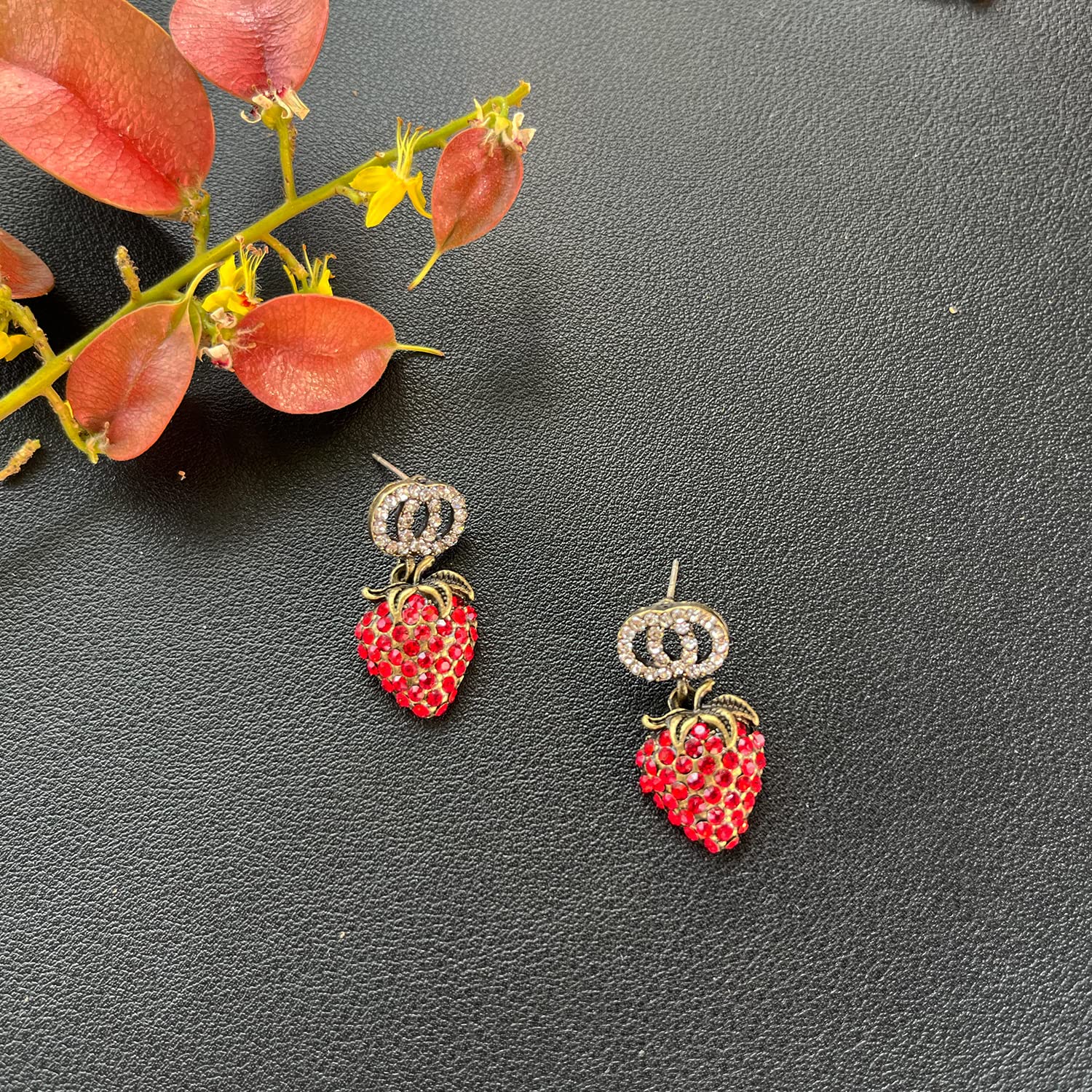 925 Sterling Silver Red Strawberry Stud Earrings with Cubic Zirconia - Cute Fruit Drop Dangle Earrings for Women & Girls - Perfect Jewelry Gift for Birthday, Valentine's Day & Everyday Wear