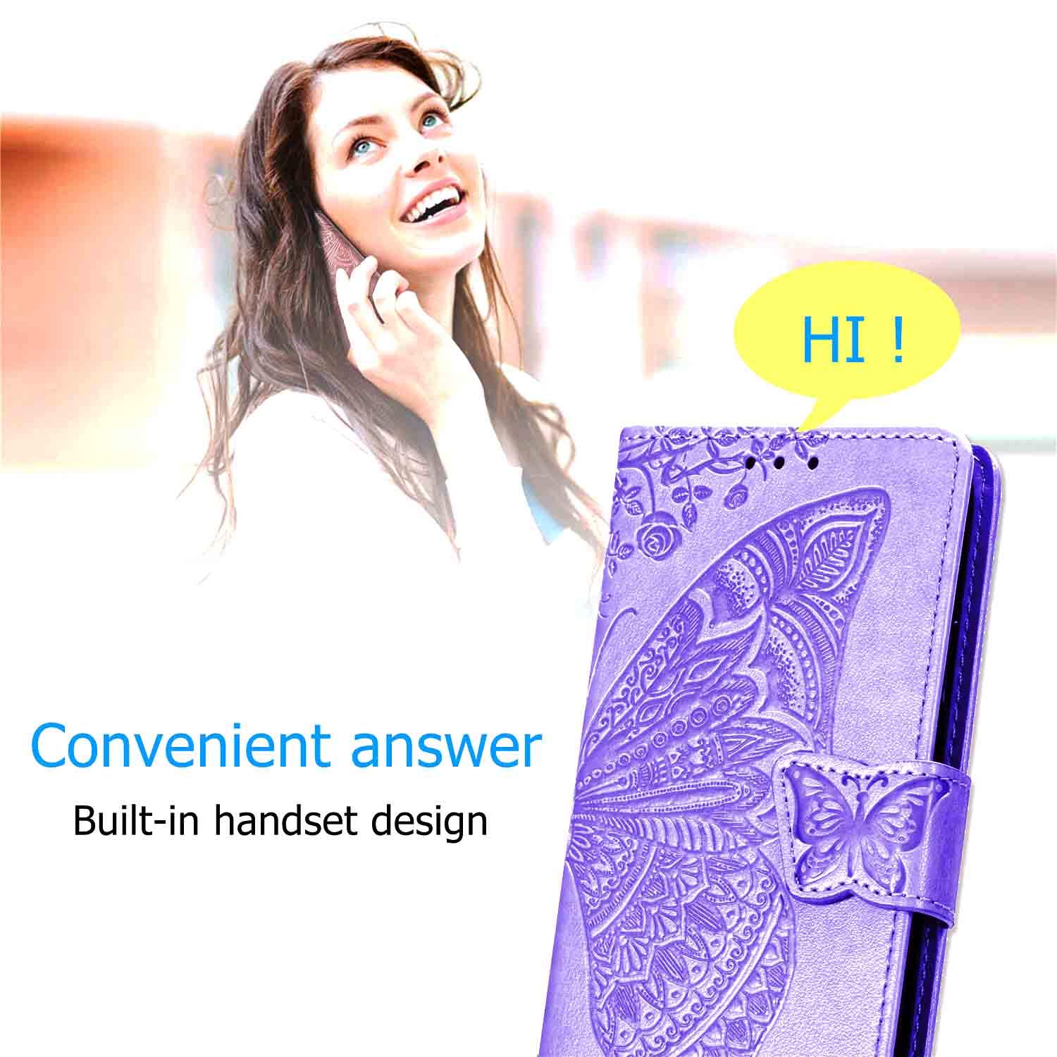 Premium iPhone 12 Pro Max Case 6.7 inch (2020) - Wallet Case with Card Holder & Strap, 3D Embossed Butterfly Design, PU Leather Flip Cover in Blue - Perfect for Women, Girls & Everyday Use