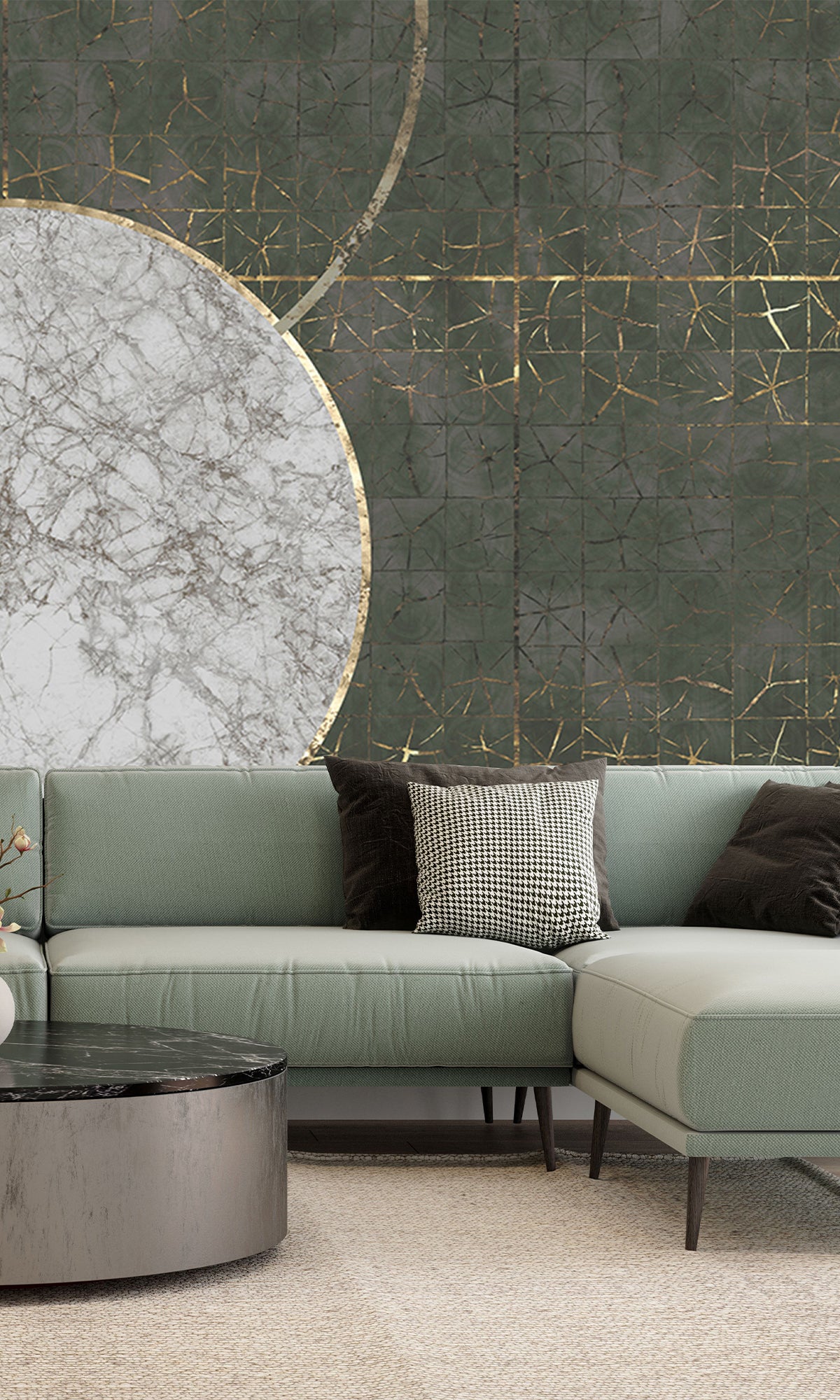 Dark Green Marbled Celestial Abstract Peel and Stick Wallpaper M2601 - Self-Adhesive Removable Wall Mural for Bedroom, Living Room, Nursery & Home Decor