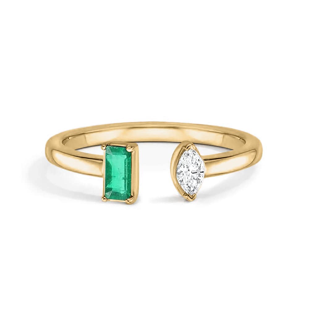 Lab Grown Emerald & Diamond Toi et Moi Promise Ring - Open Design for Couples, Engagement, Anniversary & Romantic Gifts