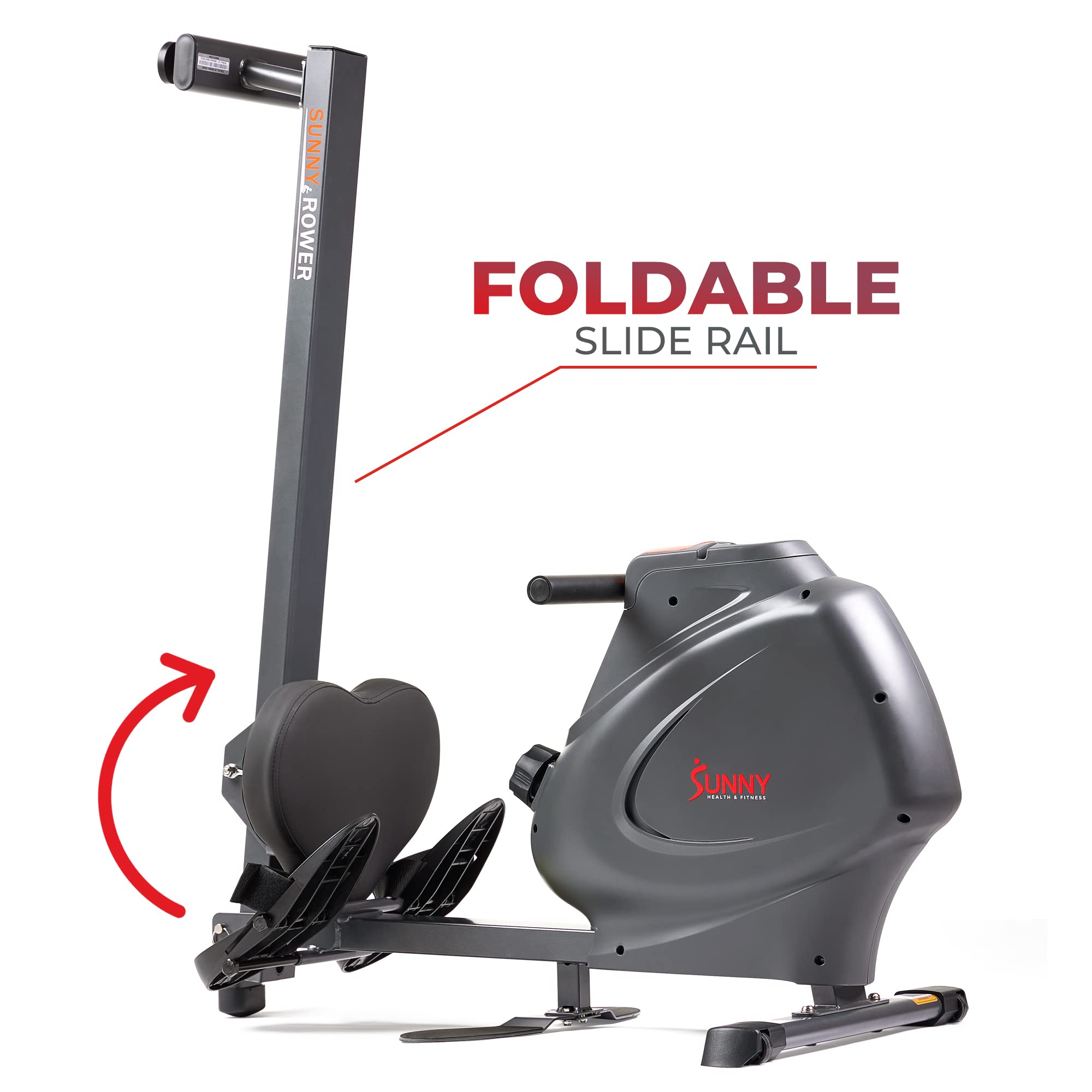 Sunny Health & Fitness Magnetic Rowing Machine with Digital Monitor - Foldable Design for Home Gym, Full Body Workout Equipment for Bicep Curls, Rowing Exercises | Perfect for Small Spaces & Cardio Training