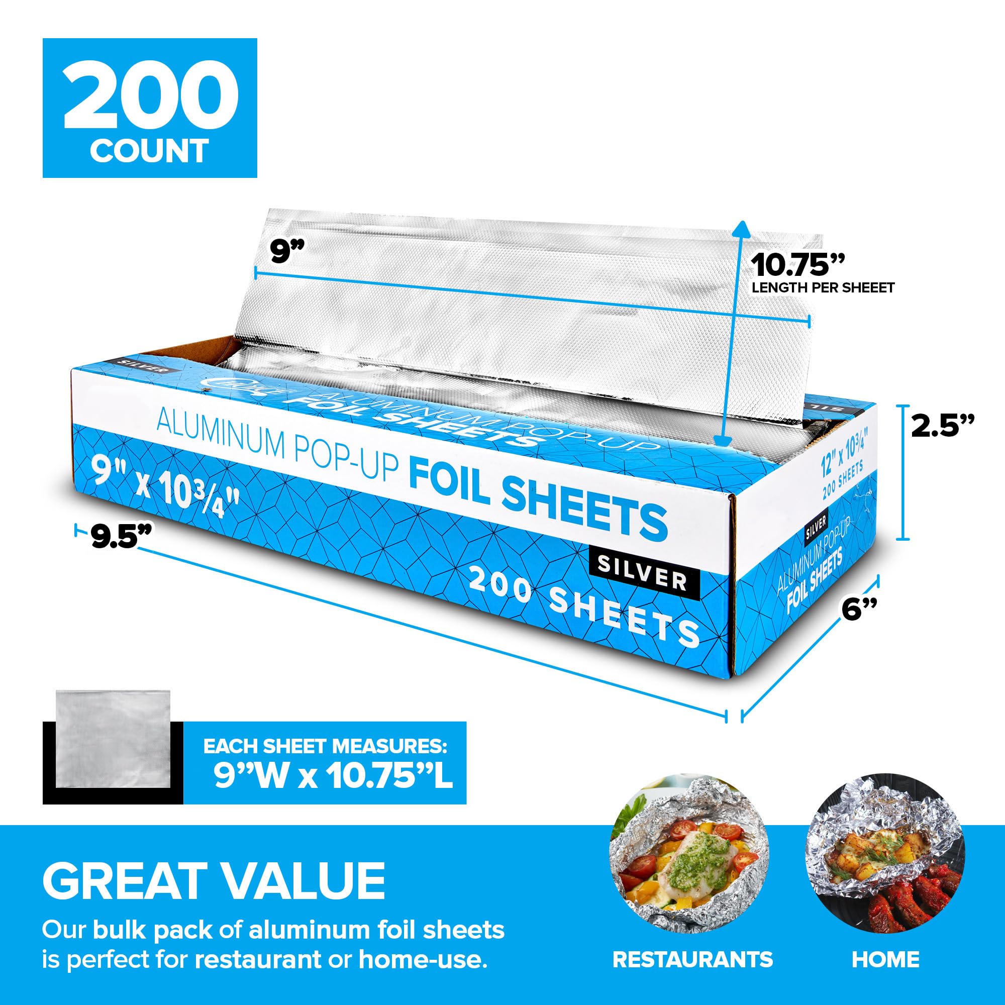 200 Count Pre-Cut Aluminum Foil Sheets 12
